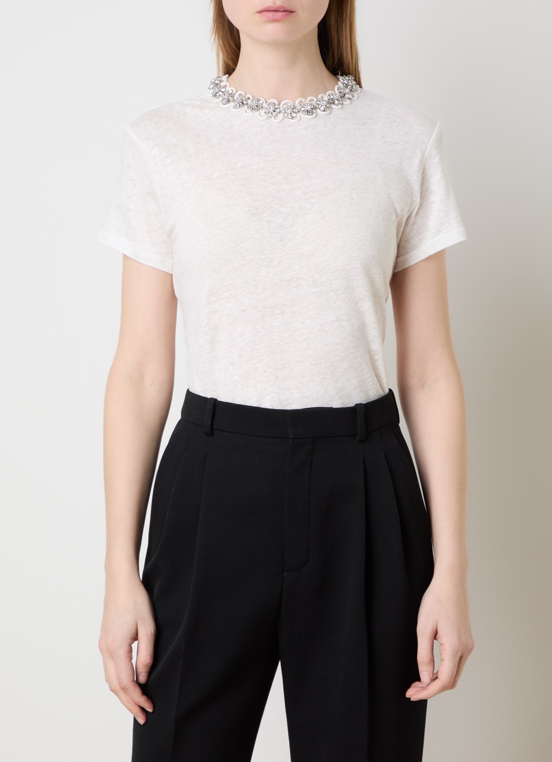 Zimmermann Embellished top van linnen met strass - detail 4 wit