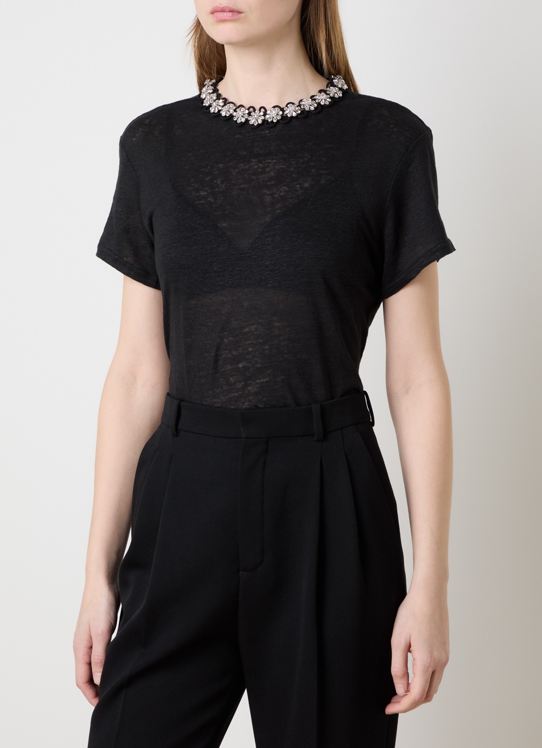 Zimmermann Embellished top van linnen met strass - detail zwart