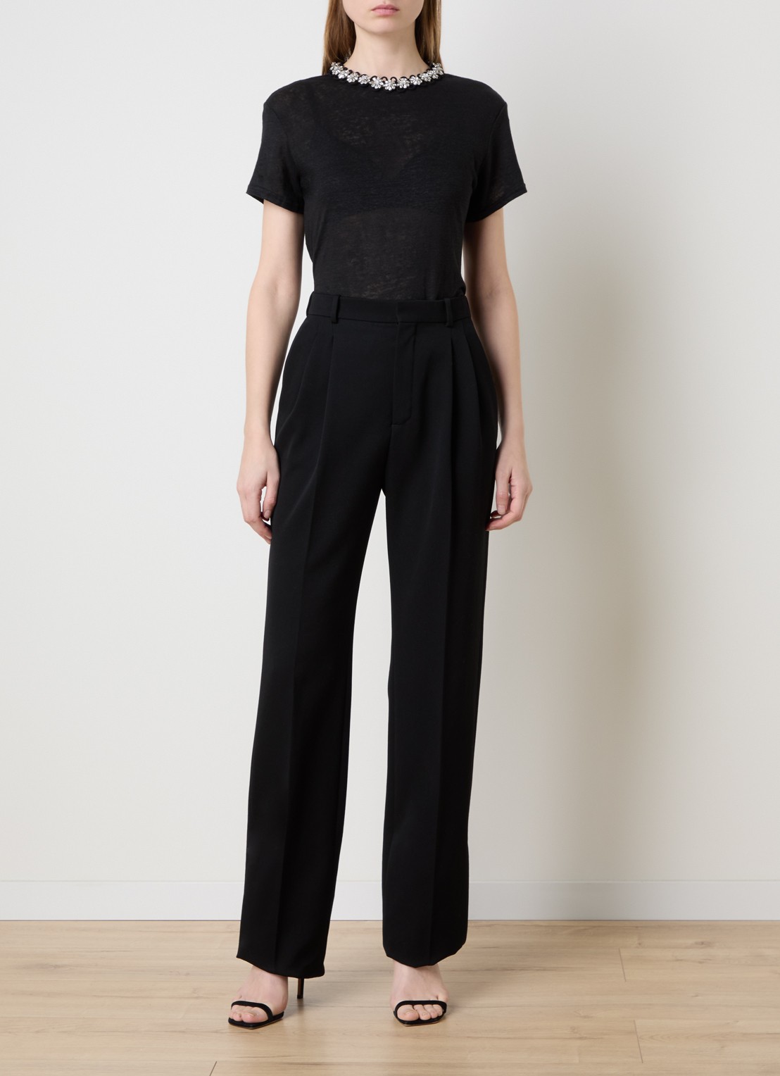 Zimmermann Embellished top van linnen met strass - voorkant 5 zwart