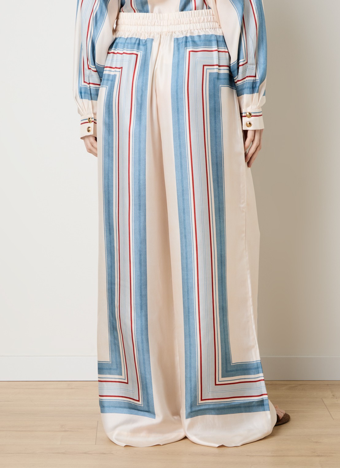 Zimmermann High waist wide fit palazzo broek van zijde met print - achterkant 3 creme