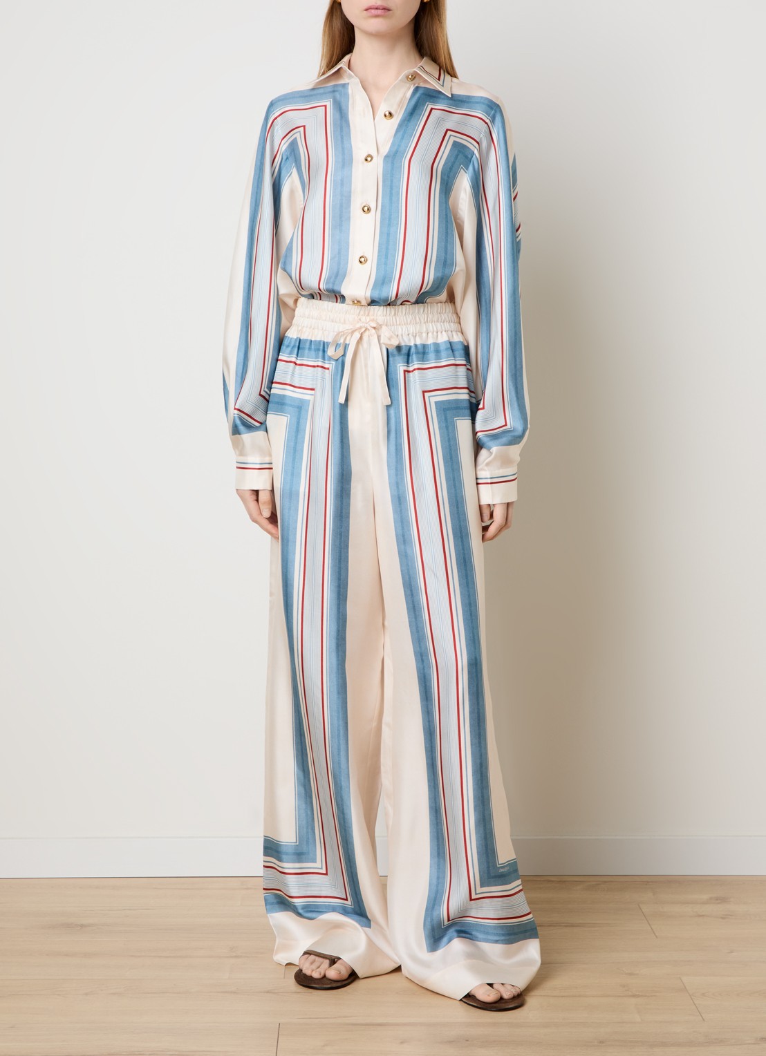 Zimmermann High waist wide fit palazzo broek van zijde met print - voorkant 5 creme