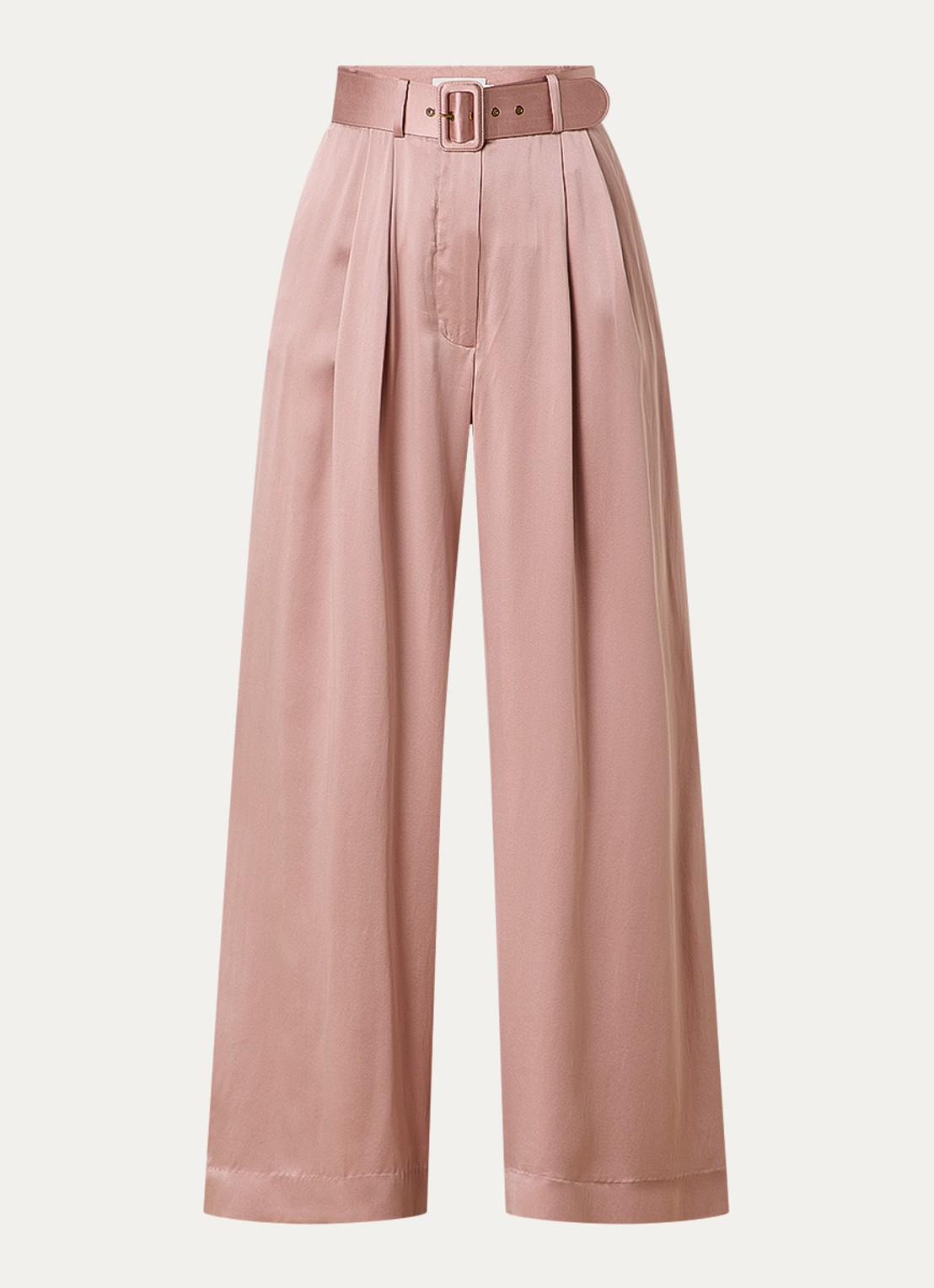 Zimmermann High waist wide fit pantalon van zijde met ceintuur - voorkant 4 oudroze