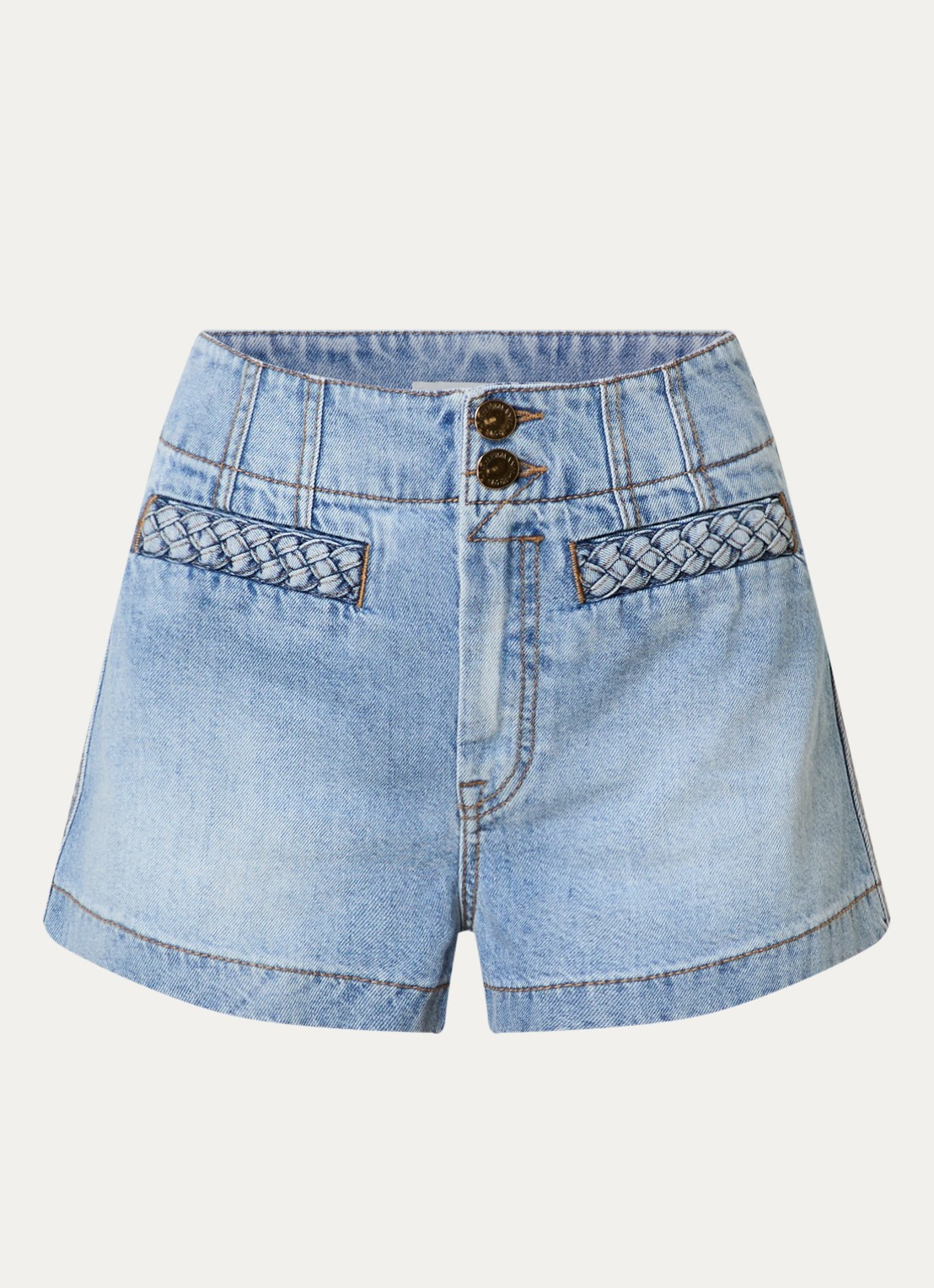 Zimmermann Indra high waist loose fit korte broek van denim - voorkant 4 indigo