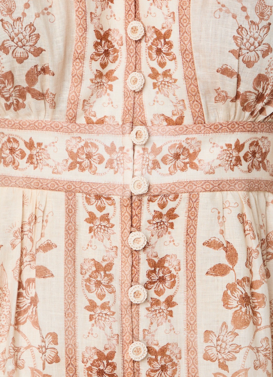 Zimmermann Indra midi blousejurk van linnen met bloemenprint - detail 2 beige