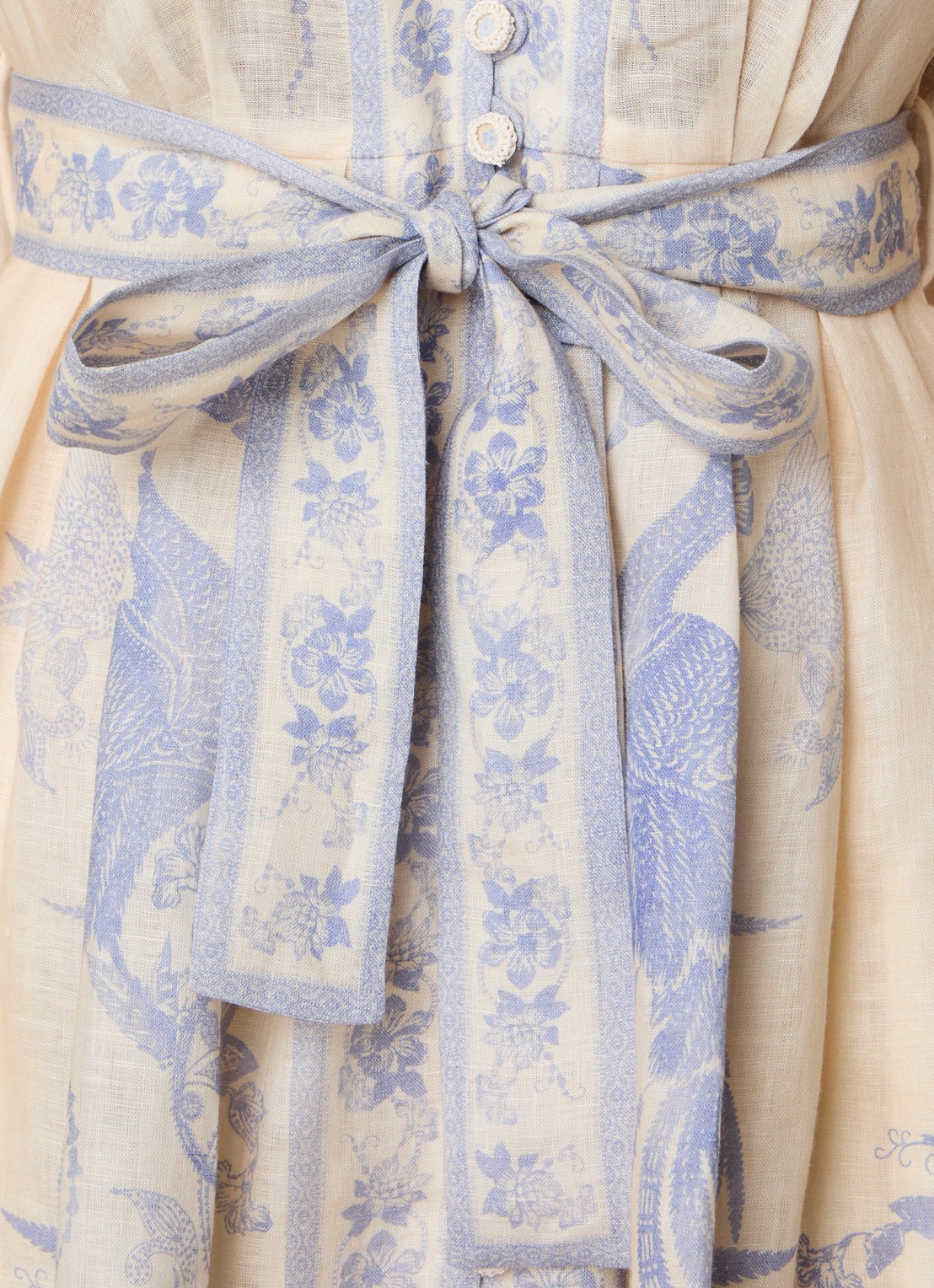 Zimmermann Indra mini blousejurk van linnen met print en strikceintuur - detail 2 lila