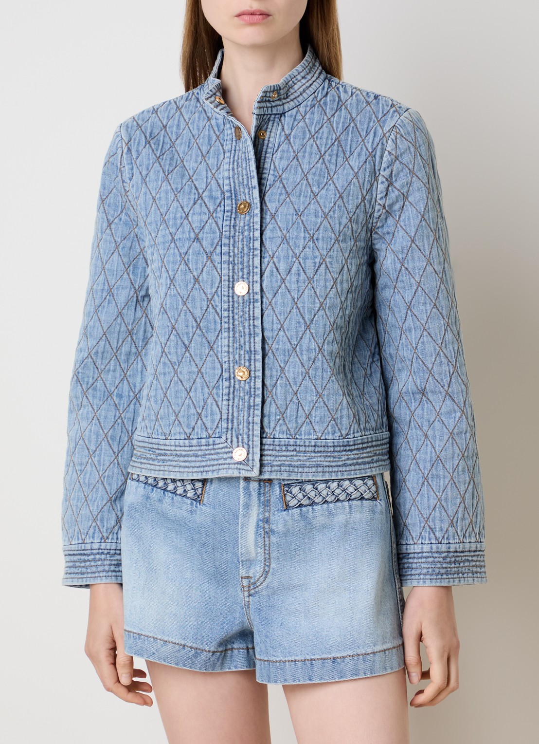 Zimmermann Indra spijkerjas met quilt patroon - detail 4 indigo