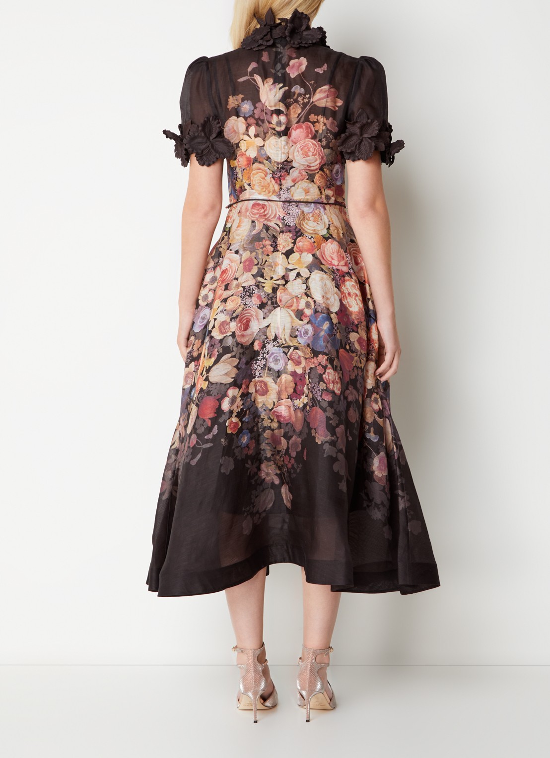 Zimmermann Luminosity semi-transparant midi jurk in zijdeblend - achterkant zwart