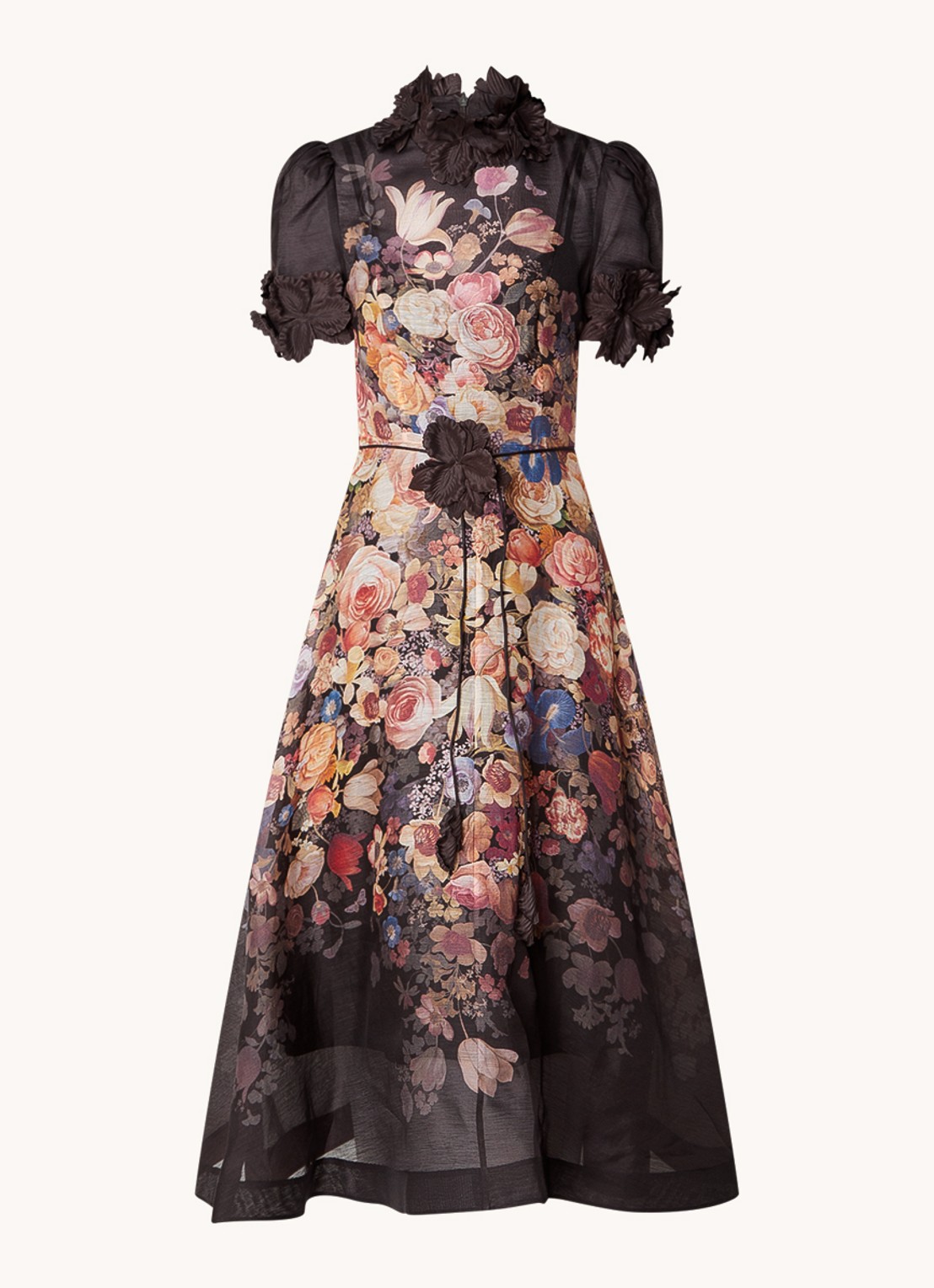 Zimmermann Luminosity semi-transparant midi jurk in zijdeblend - voorkant 2 zwart