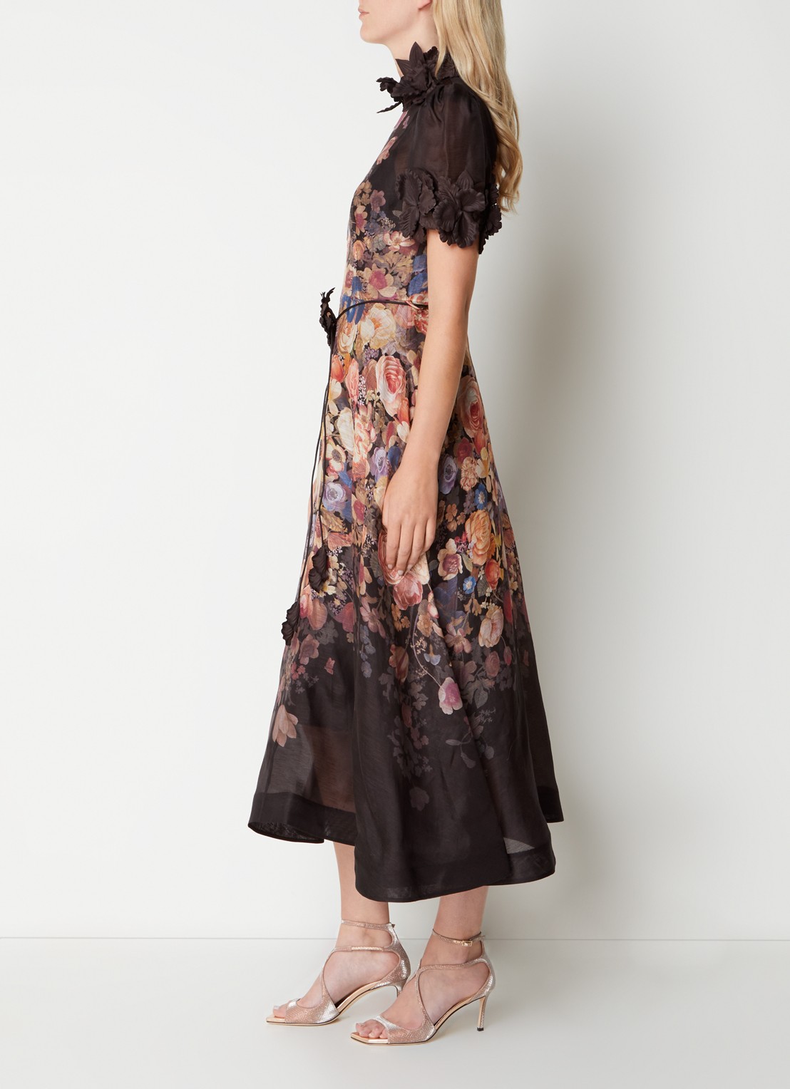 Zimmermann Luminosity semi-transparant midi jurk in zijdeblend - voorkant 3 zwart