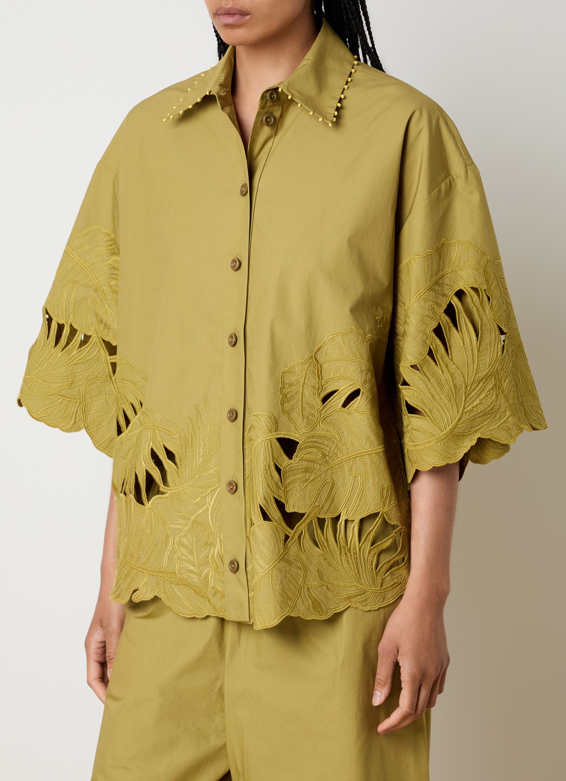 Zimmermann Mahon blouse met broderie - detail 4 mosgroen