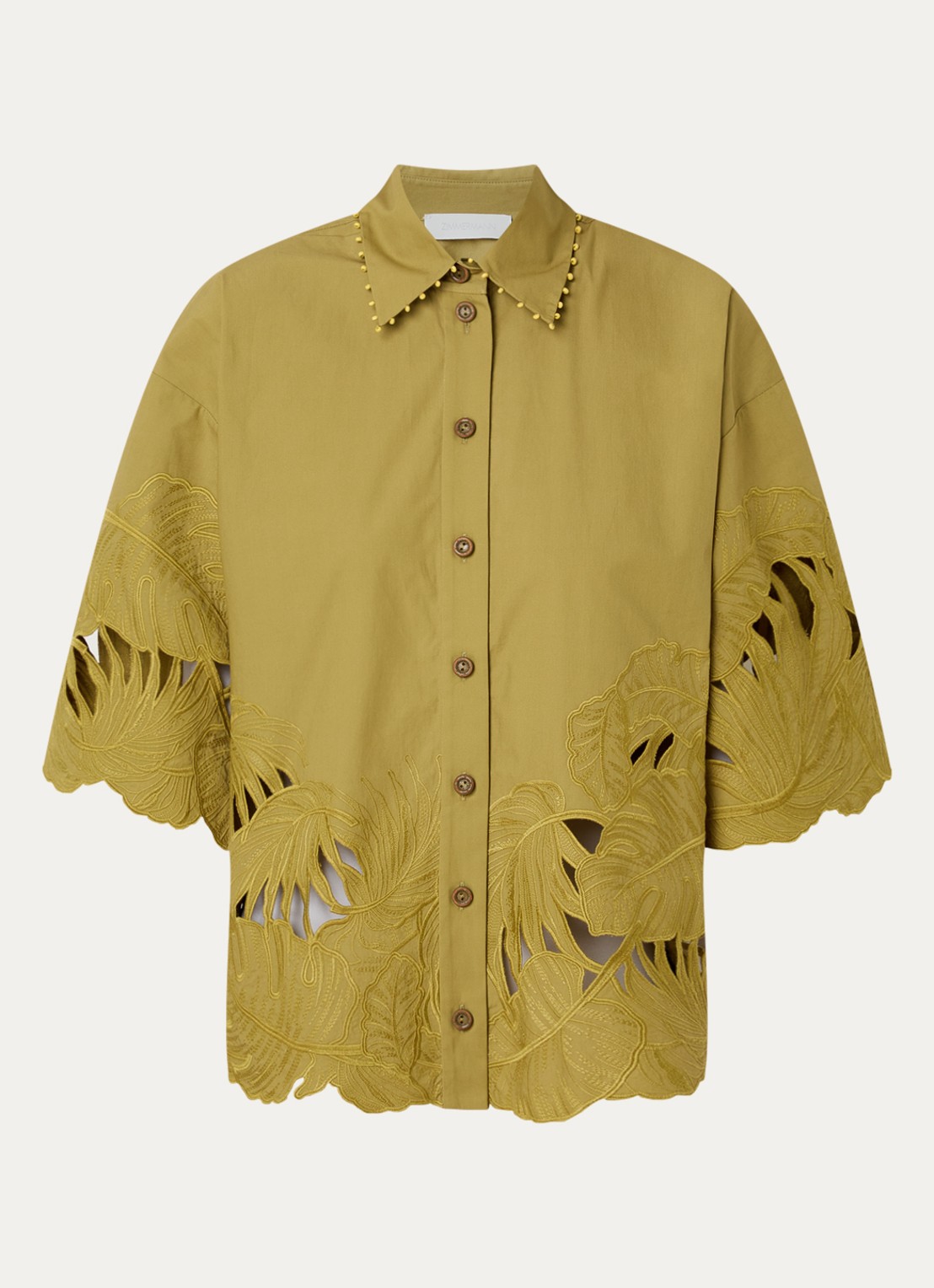 Zimmermann Mahon blouse met broderie - voorkant mosgroen