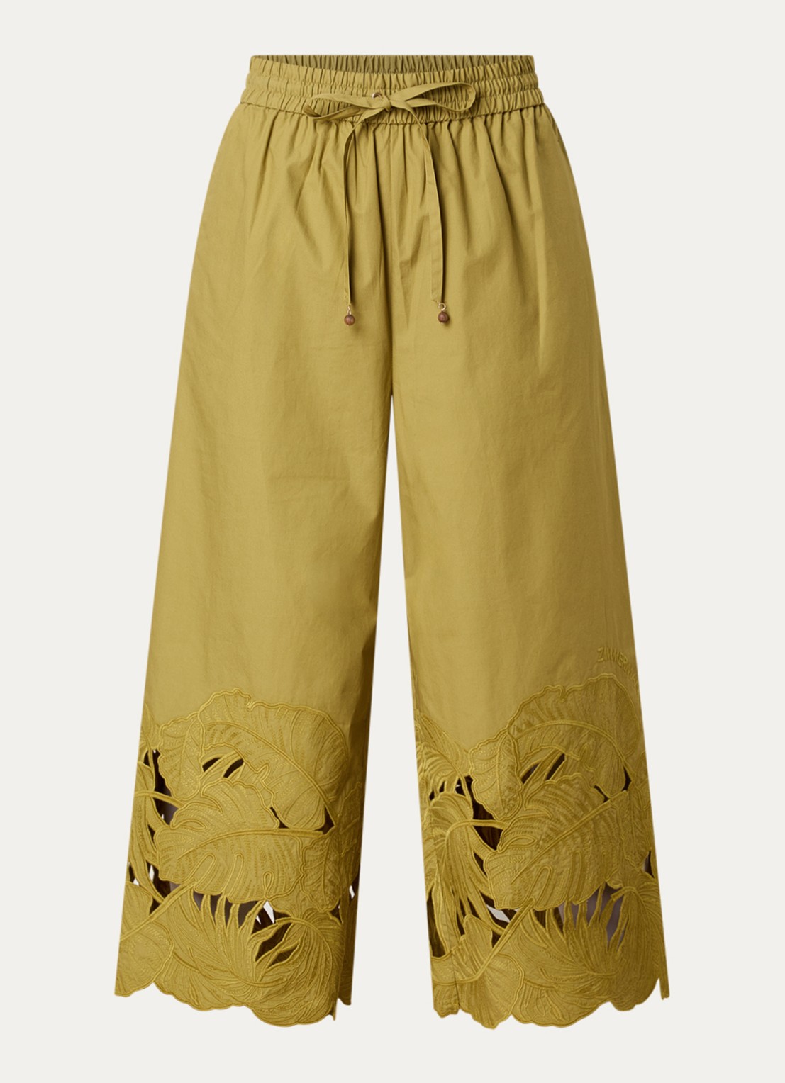Zimmermann Mahon high waist wide fit broek met broderie - voorkant 2 mosgroen