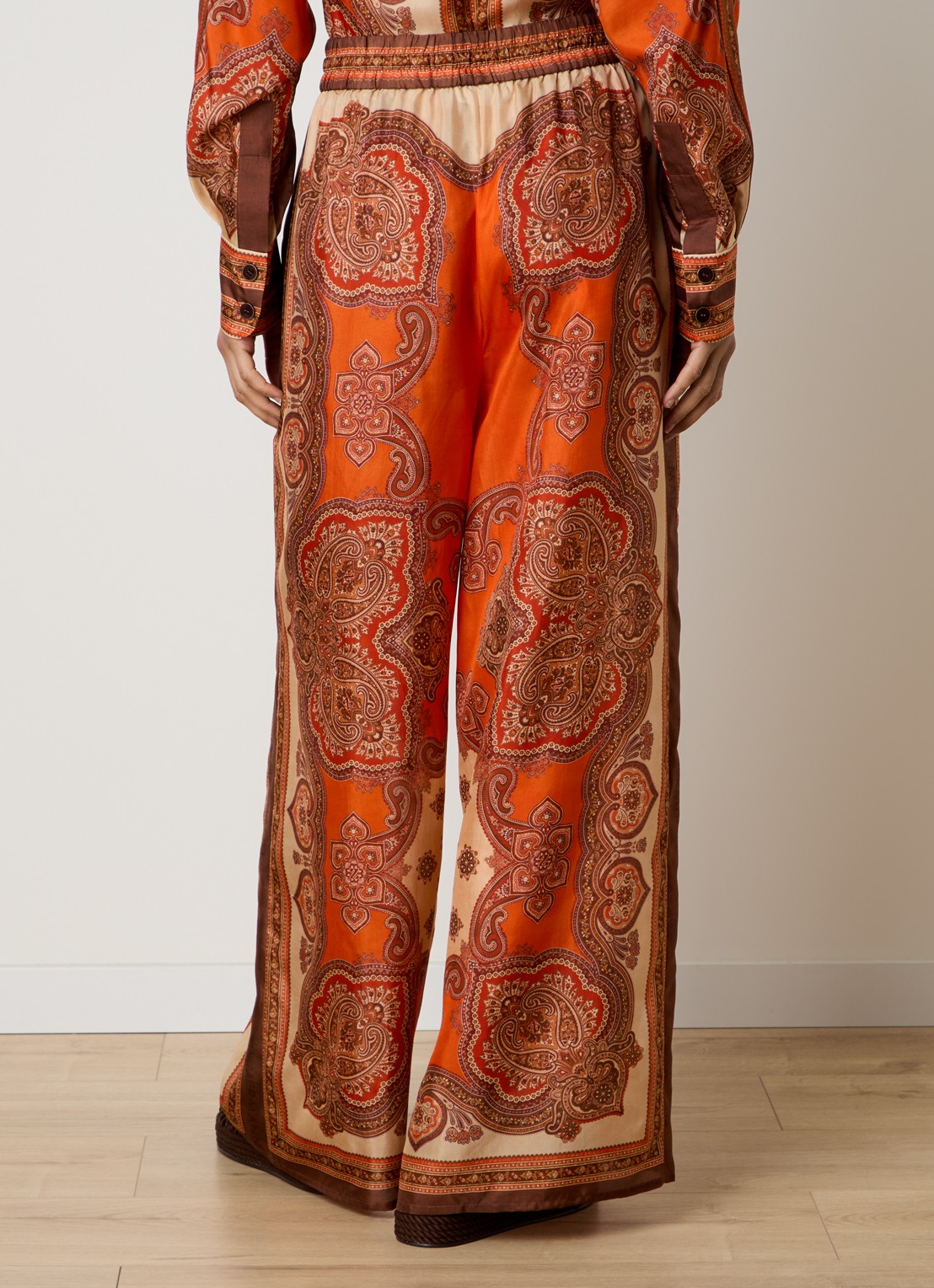 Zimmermann Mahon high waist wide fit palazzobroek van zijde met print - achterkant 5 orange