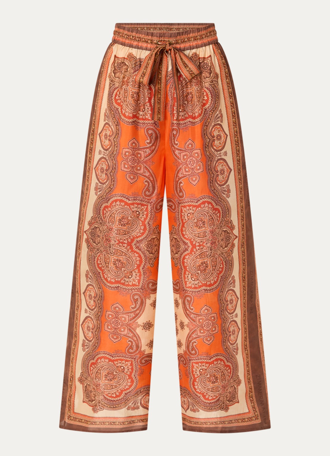Zimmermann Mahon high waist wide fit palazzobroek van zijde met print - voorkant orange