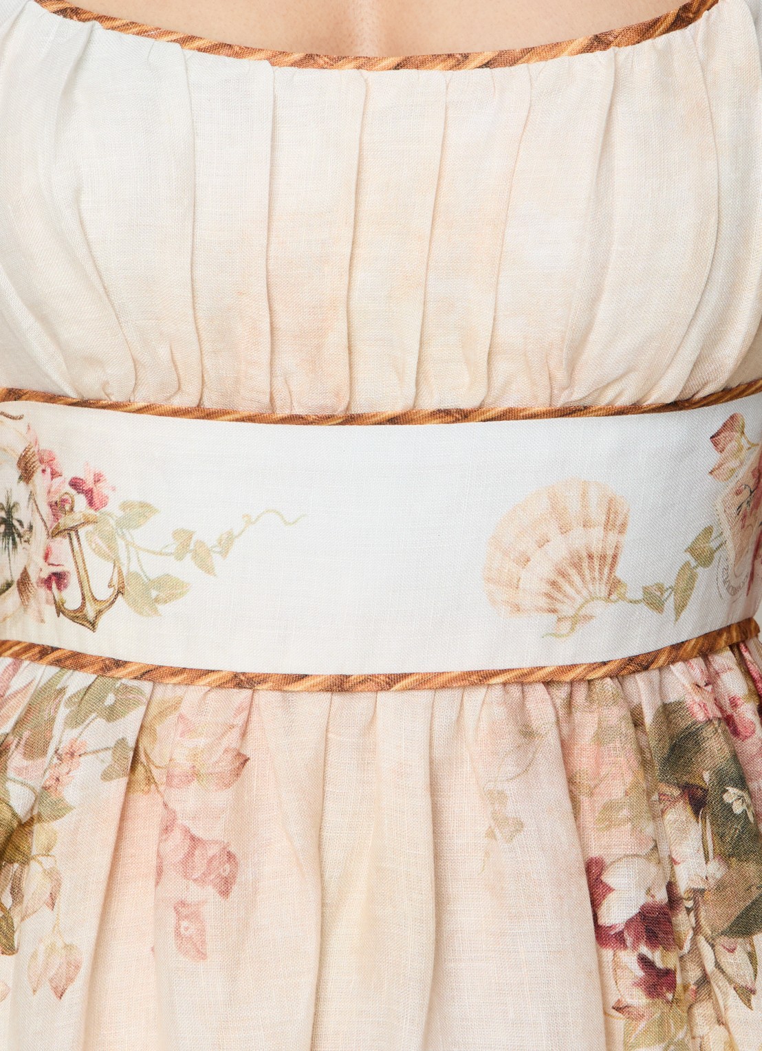 Zimmermann Mahon Picnic maxi A-lijn jurk van linnen met print - detail 4 roestbruin