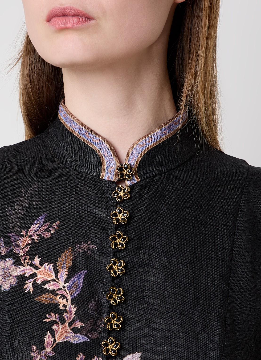 Zimmermann Midi tuniekjurk van linnen met strikceintuur - detail 2 zwart