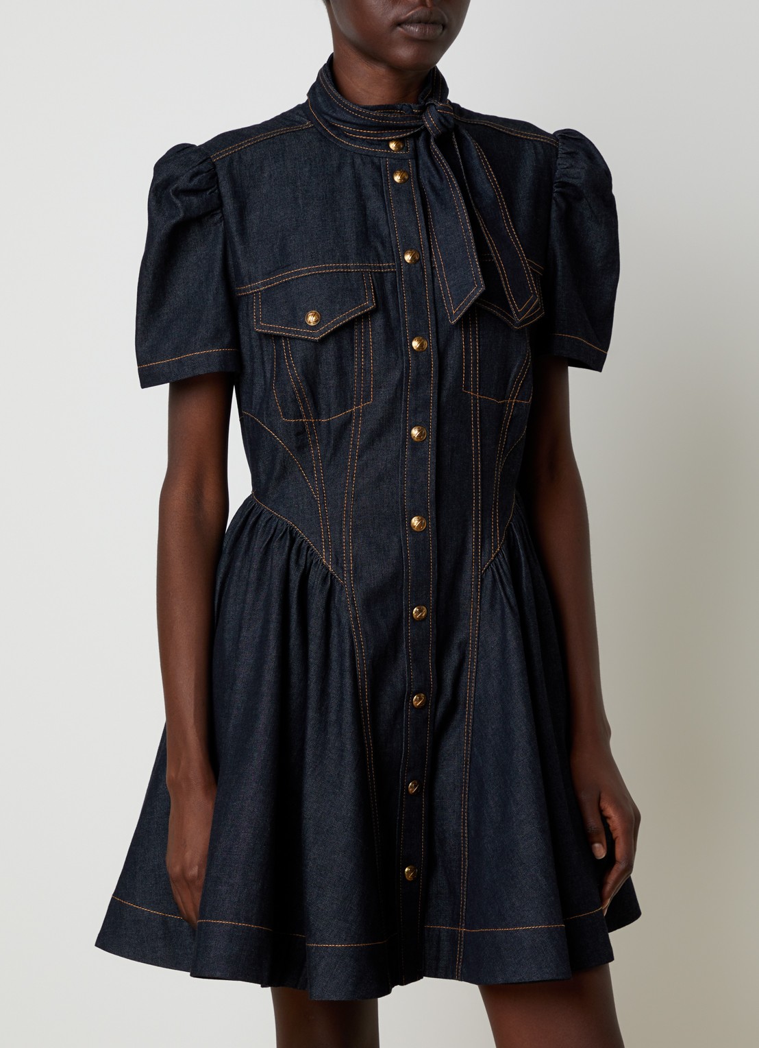 Zimmermann Mini denim jurk met borstzakken - detail blauw