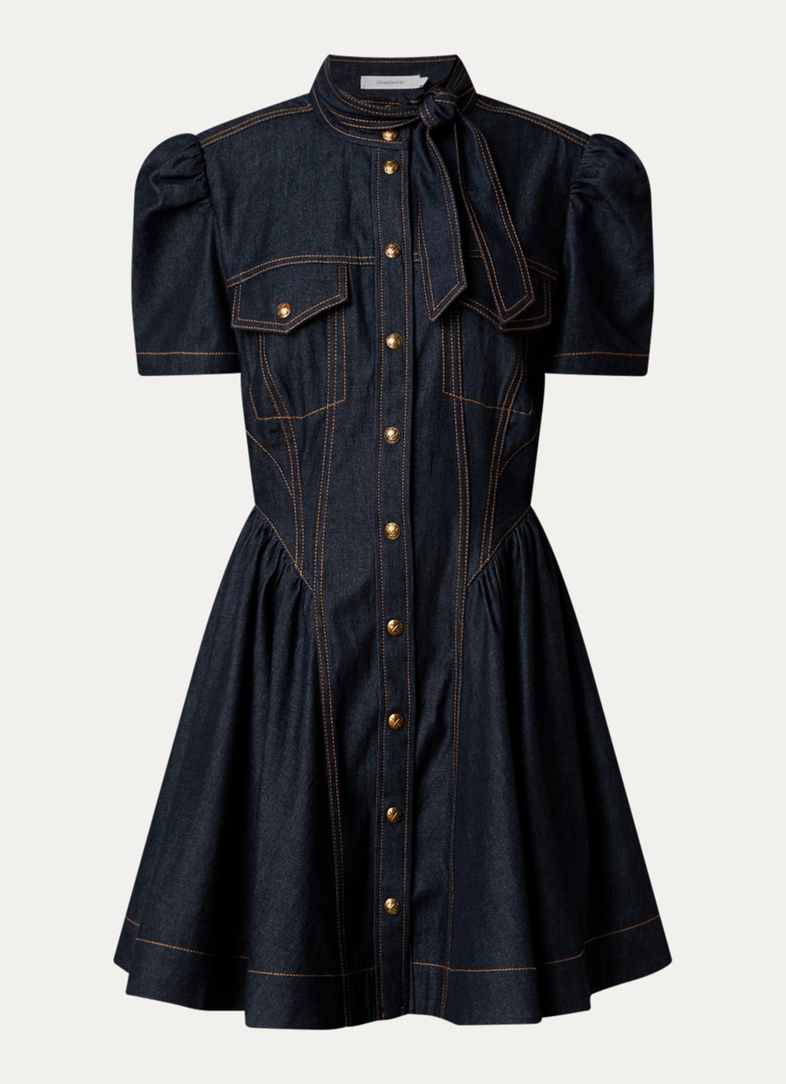 Zimmermann Mini denim jurk met borstzakken - voorkant 4 blauw