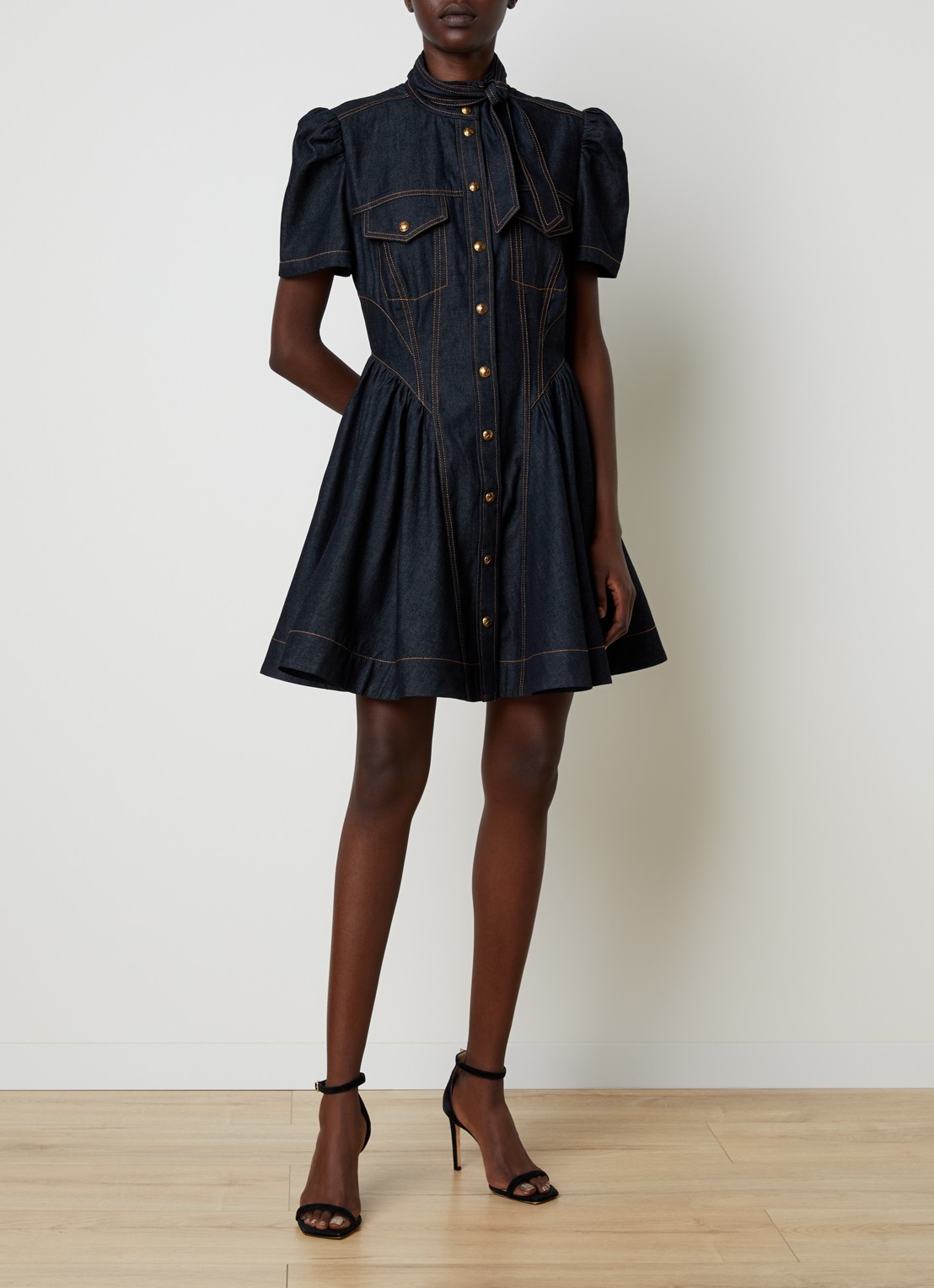 Zimmermann Mini denim jurk met borstzakken - voorkant 5 blauw