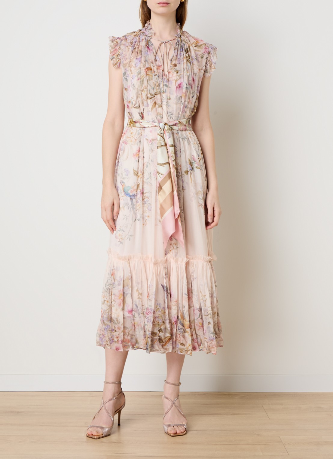 Zimmermann Rebellion midi tuniekjurk met bloemenprint - detail 2 gebroken wit