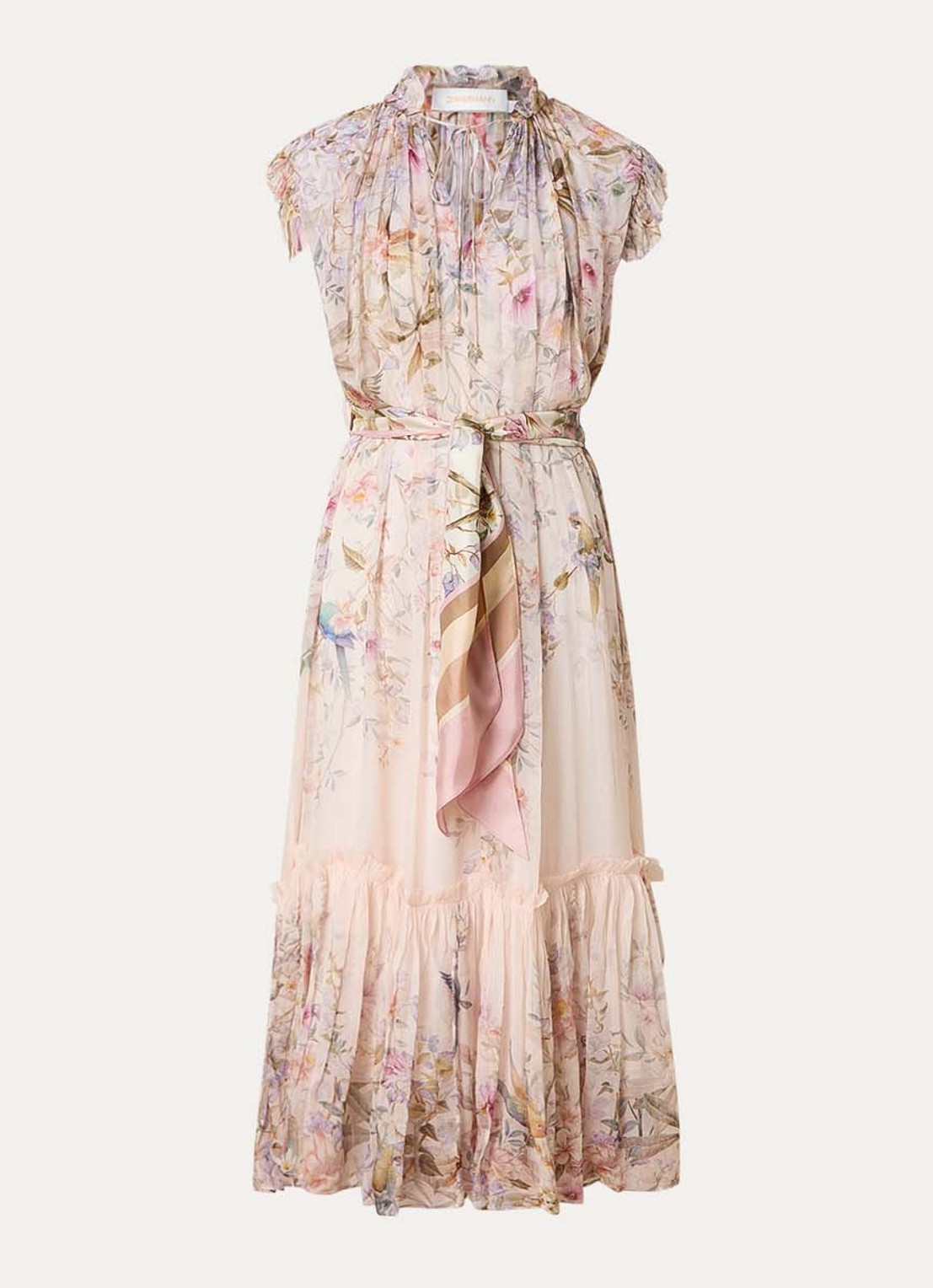 Zimmermann Rebellion midi tuniekjurk met bloemenprint - voorkant 4 gebroken wit