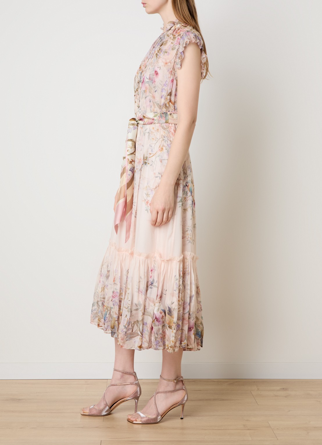 Zimmermann Rebellion midi tuniekjurk met bloemenprint - voorkant 5 gebroken wit