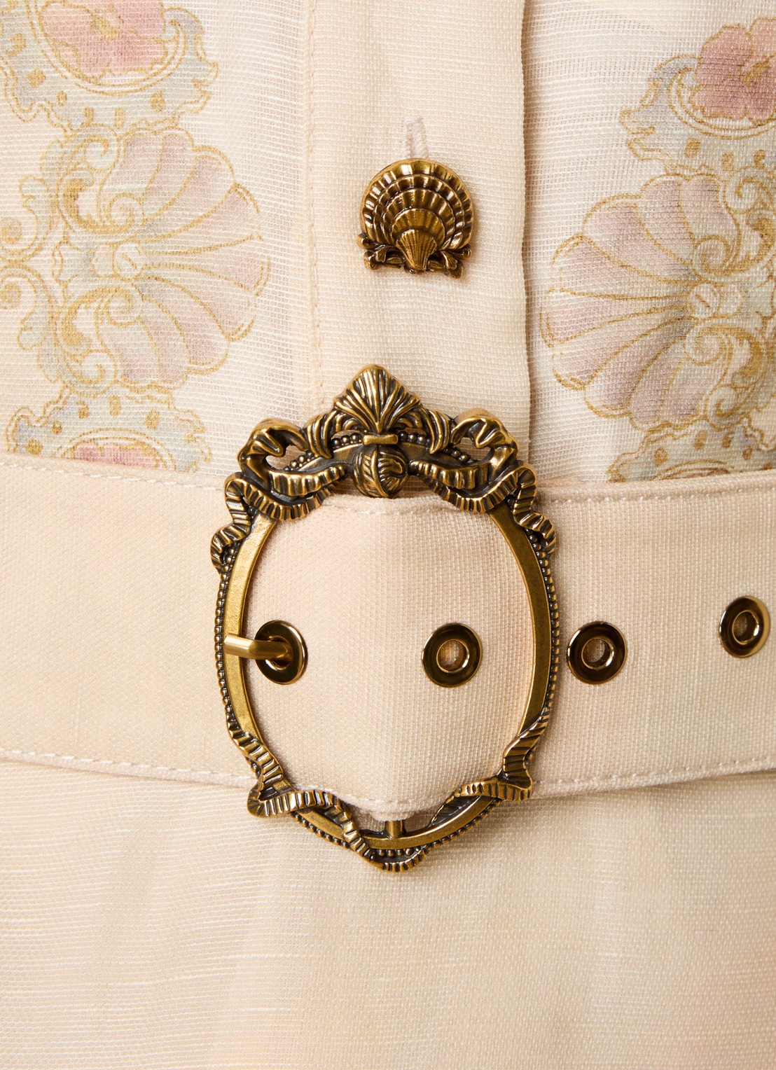 Zimmermann Rebellion mini blousejurk in zijdeblend met print en ceintuur - detail 4 khaki
