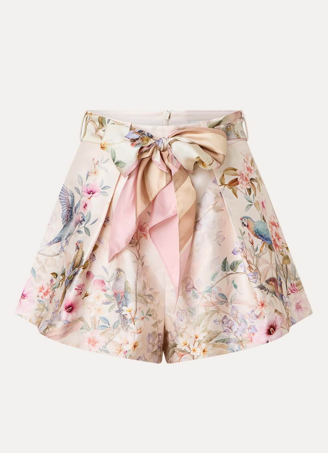 Zimmermann Rebellion mini broekrok in zijdeblend met bloemenprint - voorkant 2 lichtroze
