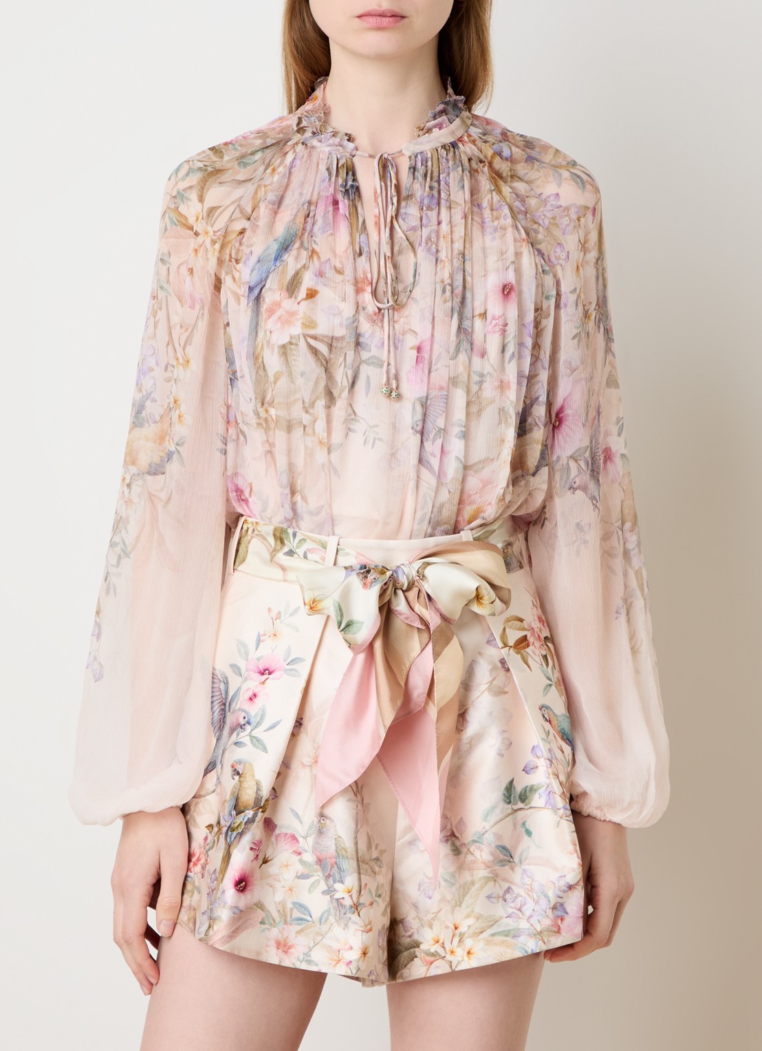 Zimmermann Rebellion tuniek met bloemenprint - detail lichtroze