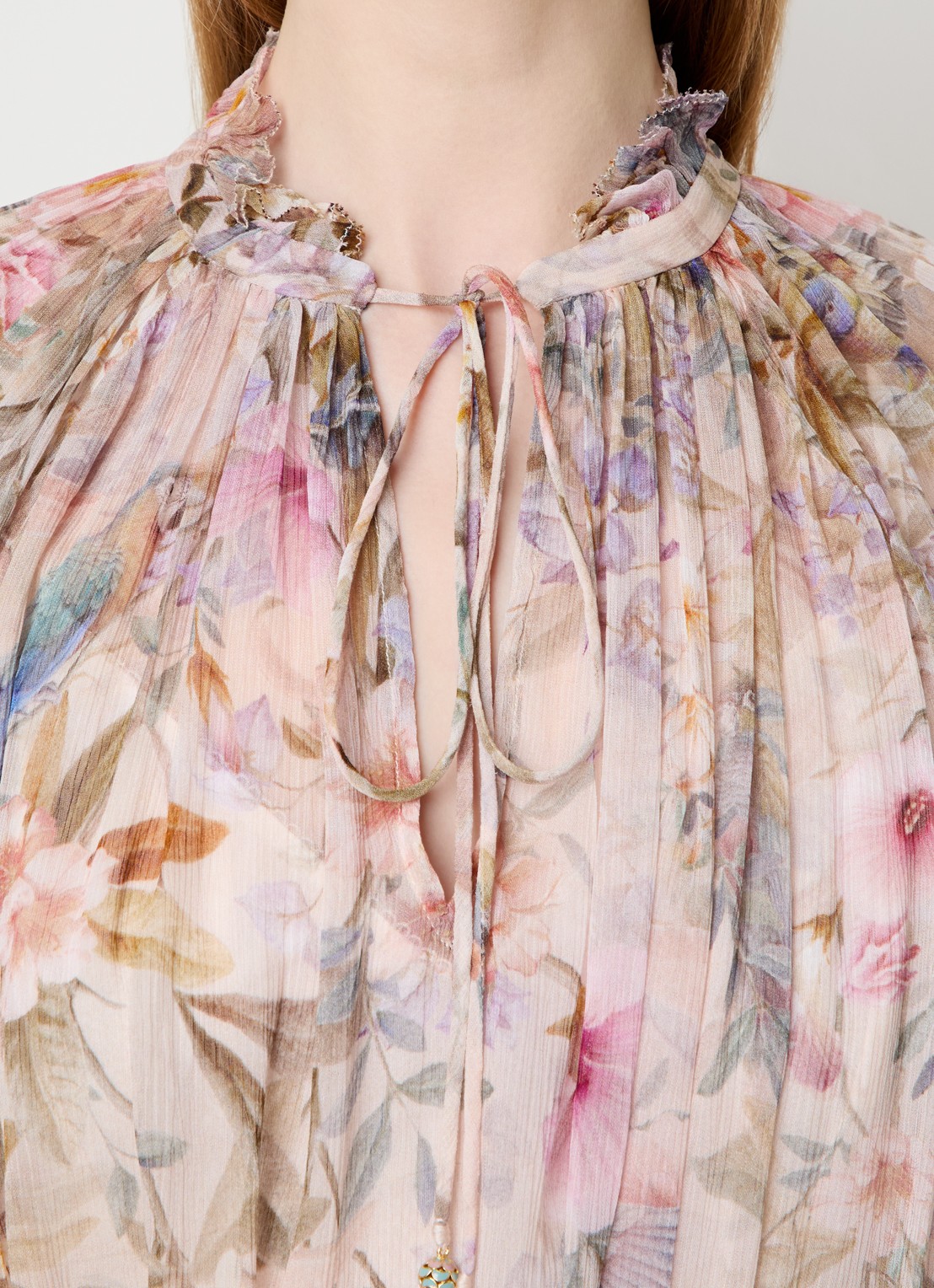 Zimmermann Rebellion tuniek met bloemenprint - detail 2 lichtroze