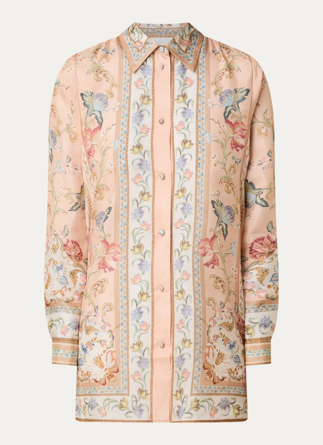 Zimmermann Roselight blouse van zijde met print - voorkant 2 zalmroze