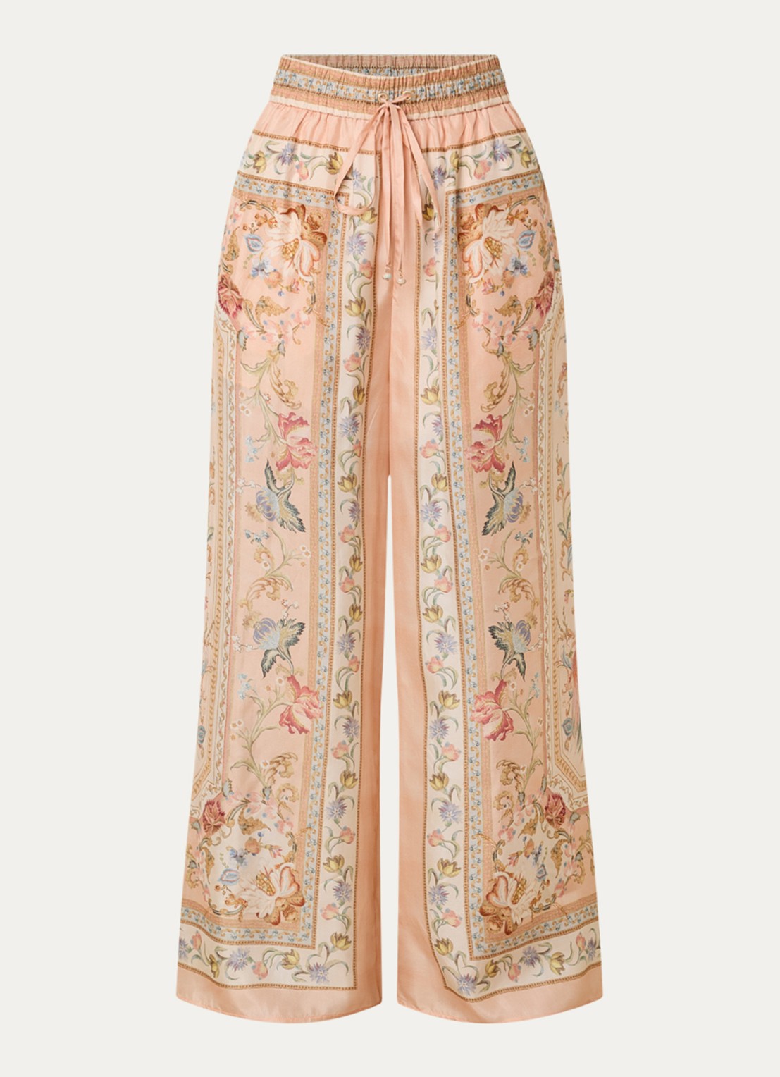 Zimmermann Roselight high waist wide fit broek van zijde - voorkant 2 zalmroze