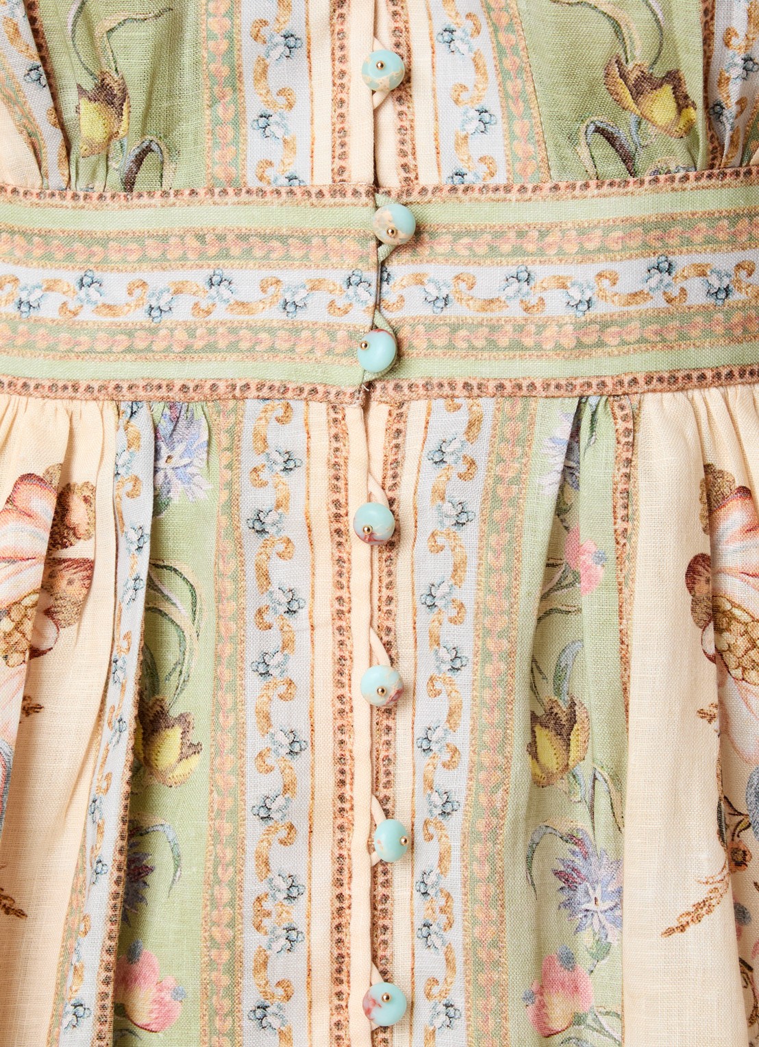 Zimmermann Roselight mini jurk van linnen met print - detail 5 ivoor