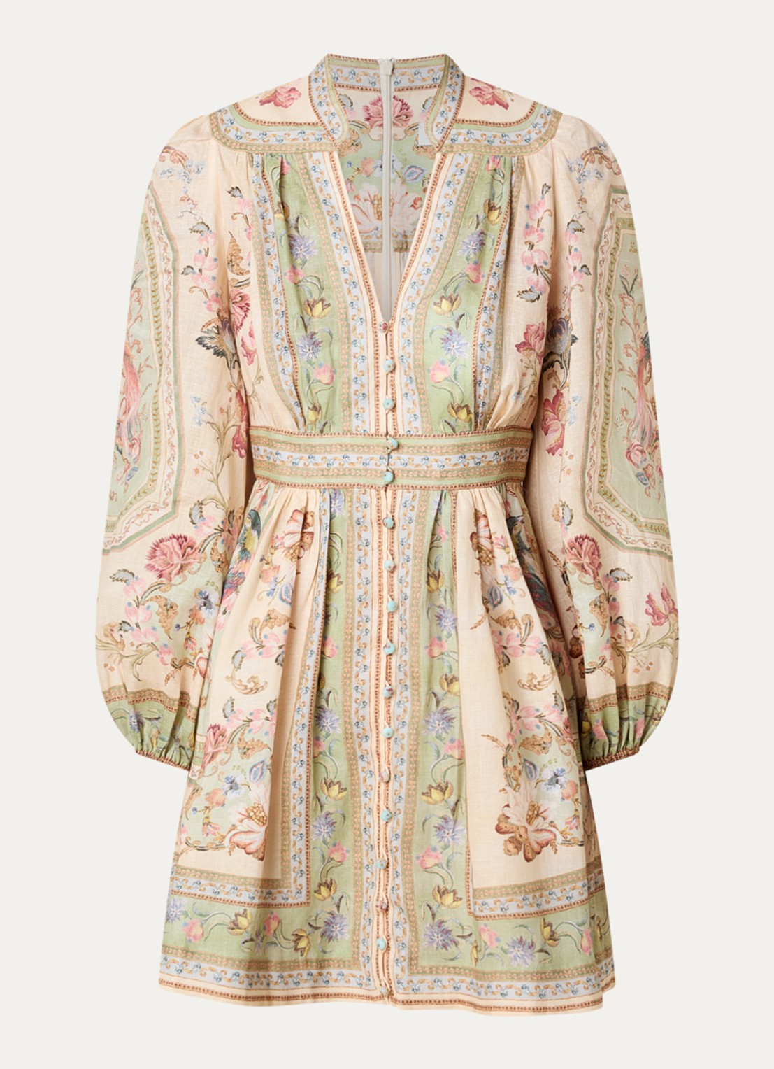 Zimmermann Roselight mini jurk van linnen met print - voorkant 2 ivoor