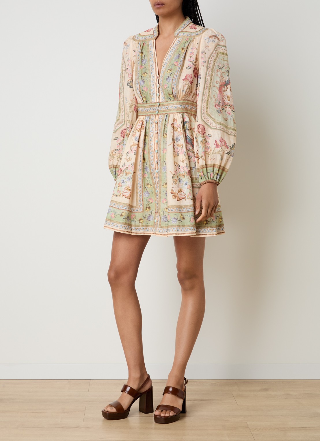 Zimmermann Roselight mini jurk van linnen met print - voorkant 3 ivoor