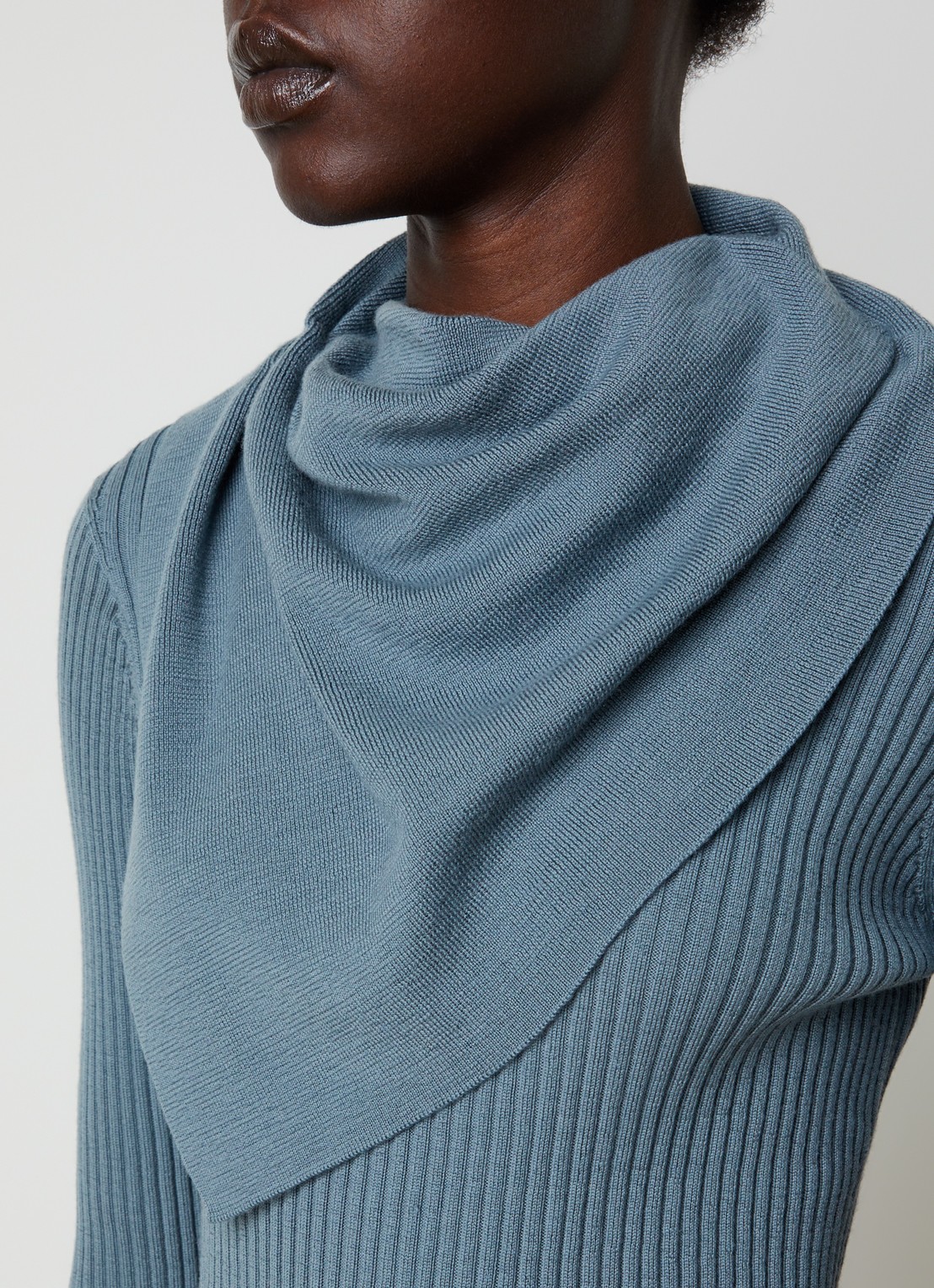 Zimmermann Valiant ribgebreide trui van wol met sjaalkraag - detail 3 blauw