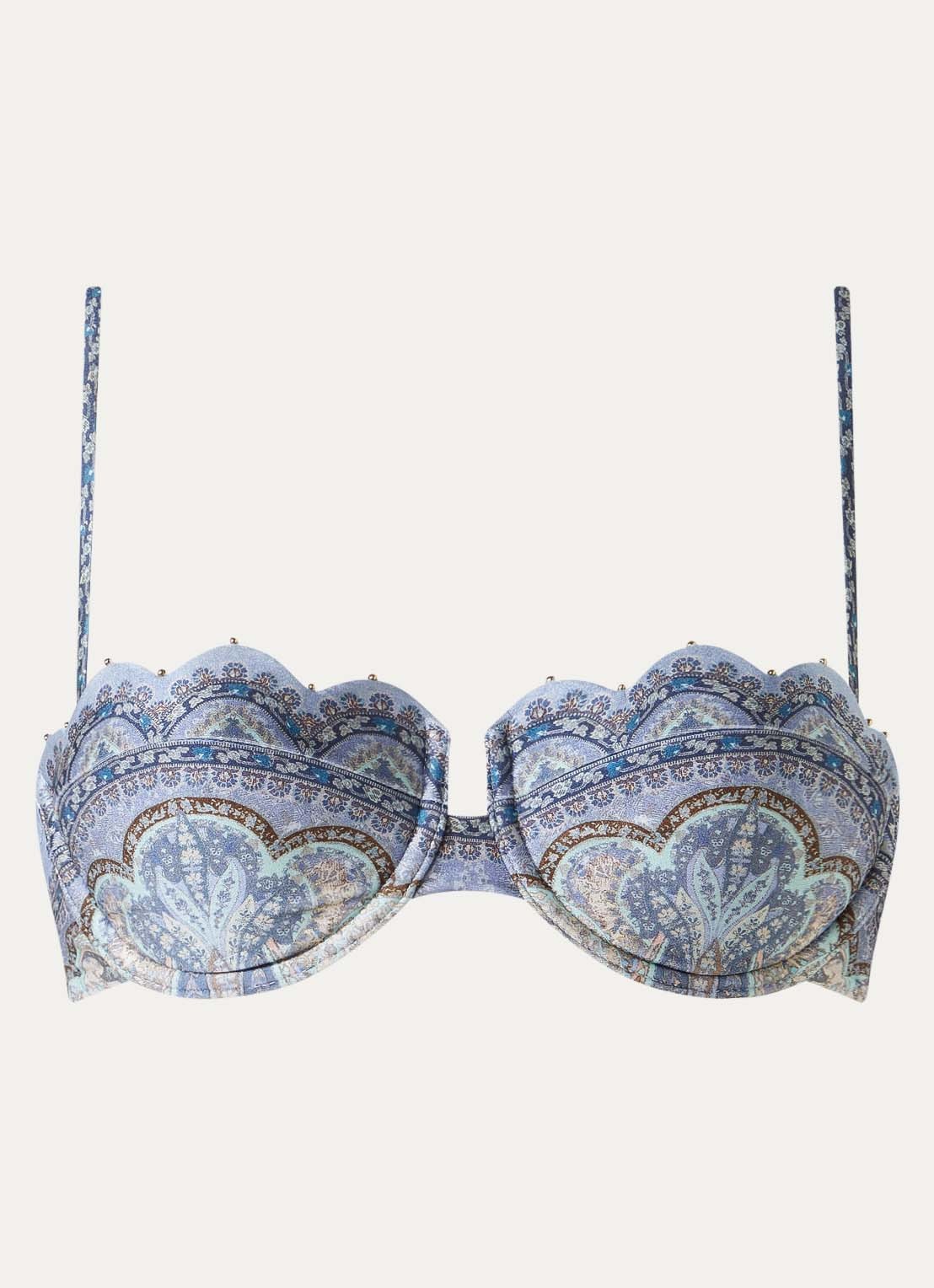 Zimmermann Wanderlust bikinitop met paisley dessin - voorkant staalblauw