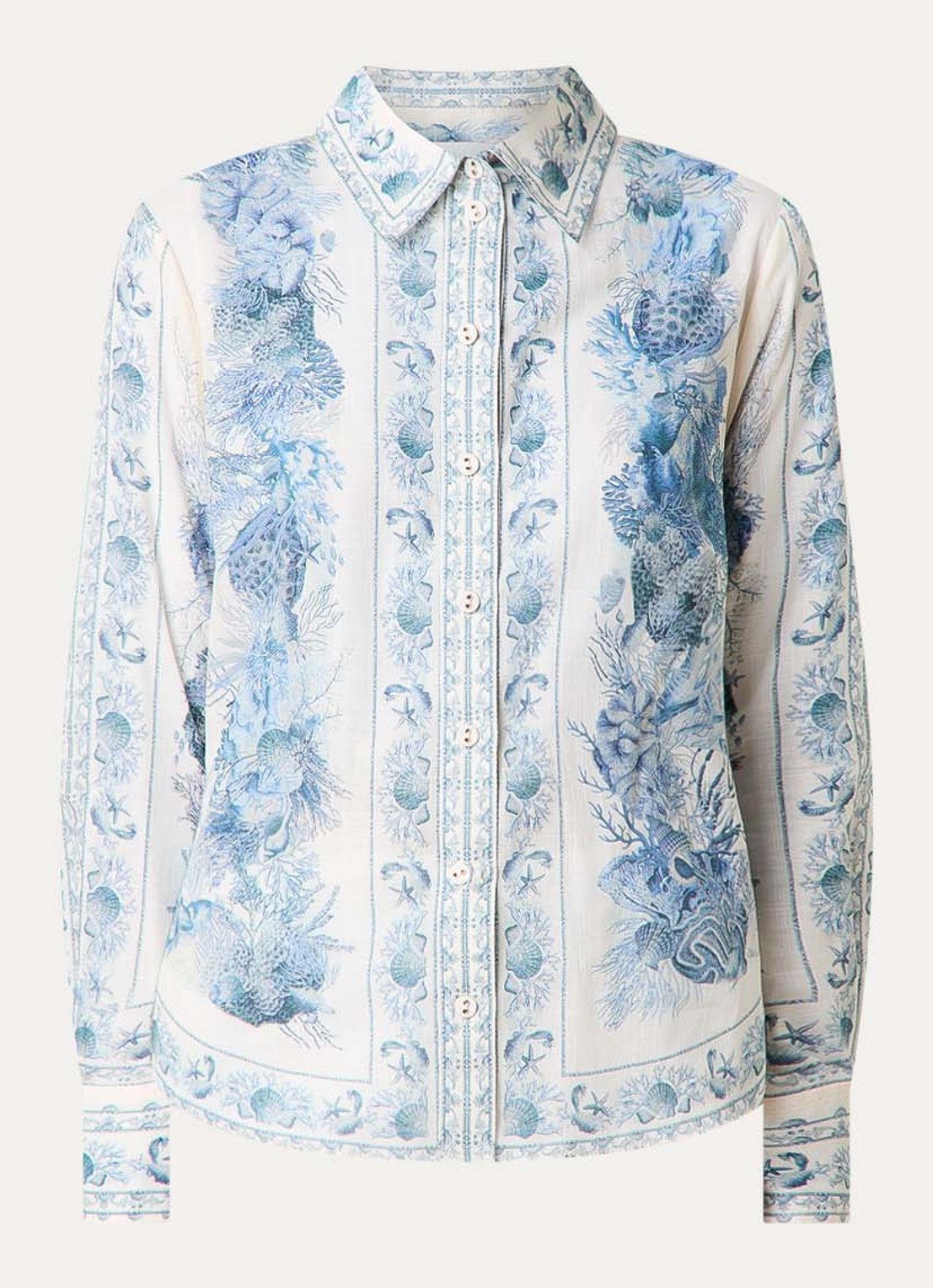 Zimmermann Wanderlust blouse met print - voorkant 2 staalblauw