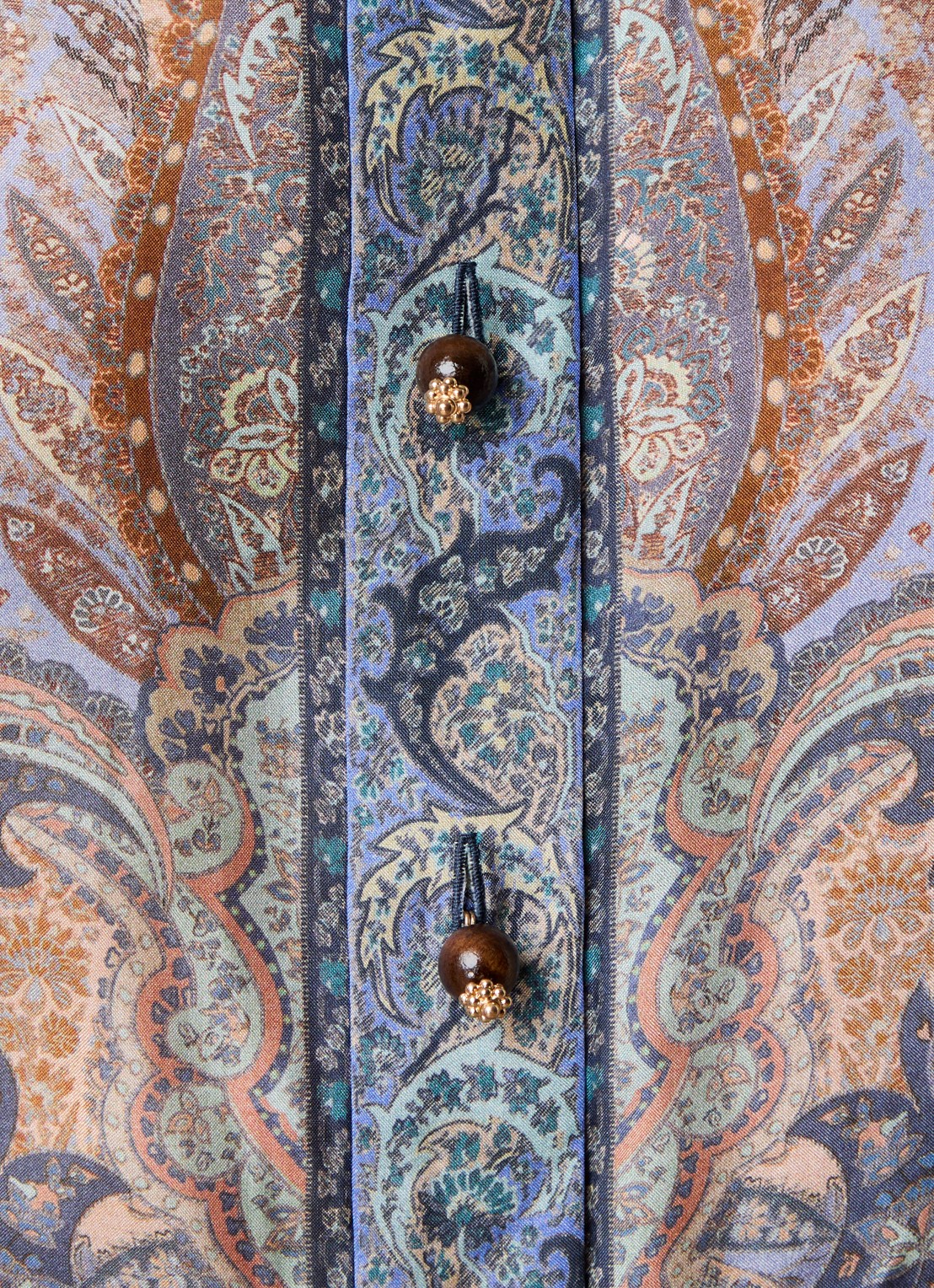 Zimmermann Wanderlust blouse van zijde met paisley dessin - detail 4 staalblauw