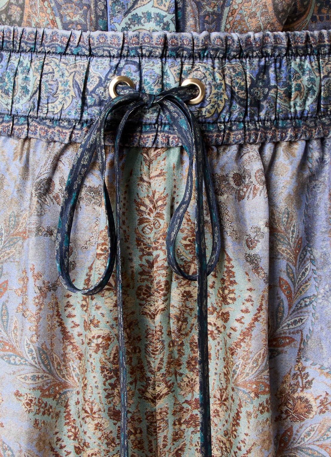 Zimmermann Wanderlust high waist wide fit palazzo broek van zijde met print - detail 5 staalblauw