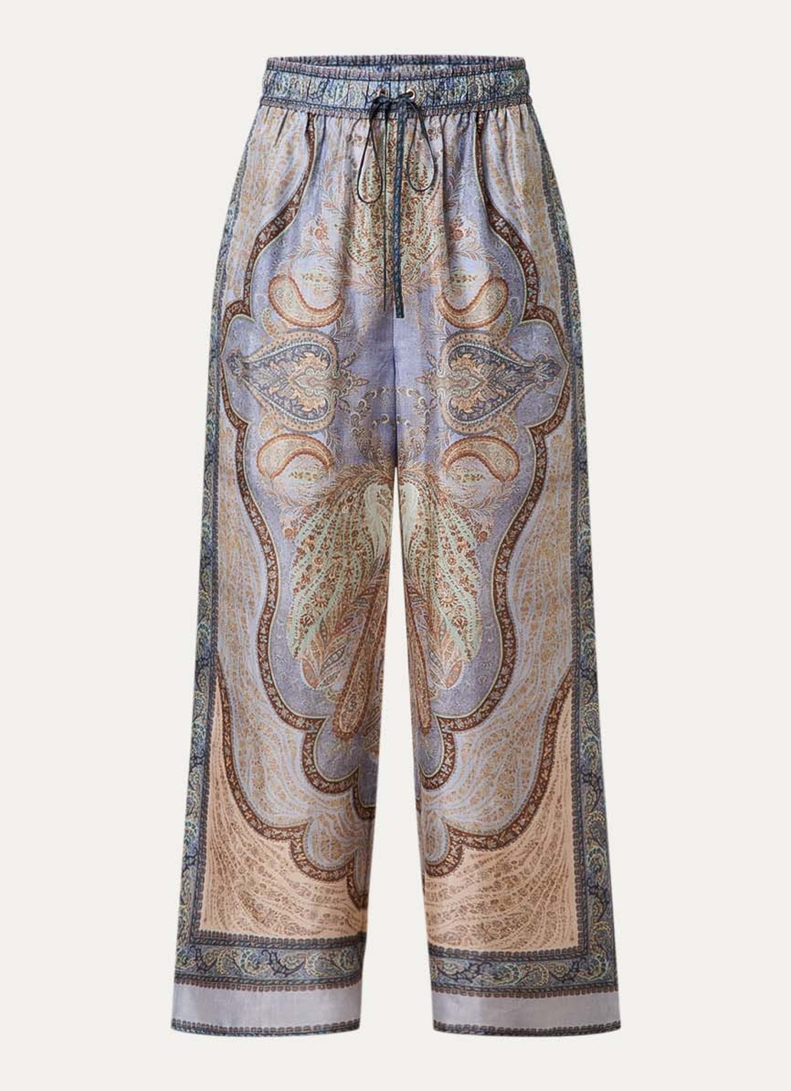Zimmermann Wanderlust high waist wide fit palazzo broek van zijde met print - voorkant 2 staalblauw
