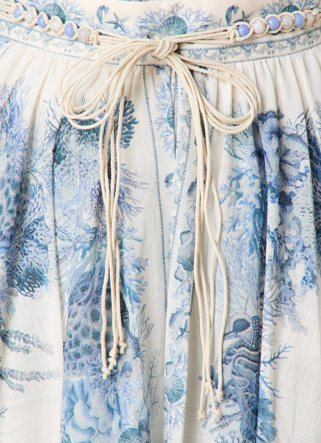 Zimmermann Wanderlust maxi A-lijn rok met strikceintuur en print - detail 3 staalblauw