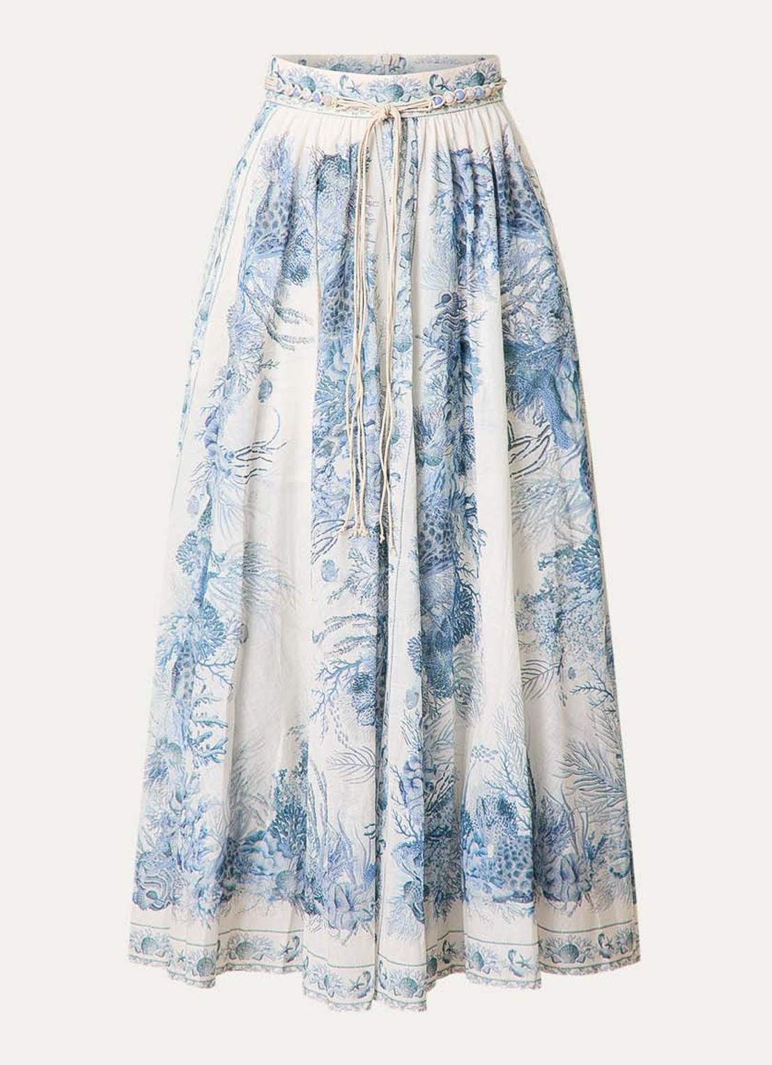 Zimmermann Wanderlust maxi A-lijn rok met strikceintuur en print - voorkant 4 staalblauw