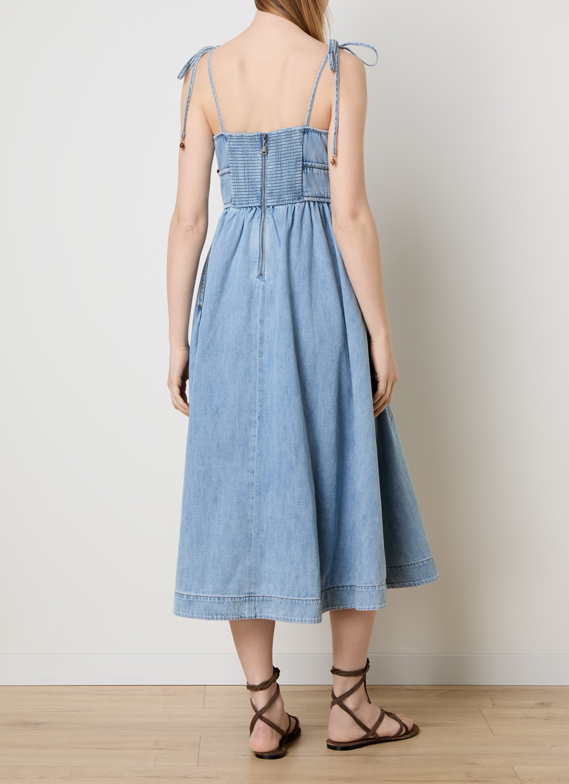 Zimmermann Wanderlust midi jurk van denim met steekzakken - achterkant 3 blauwgrijs