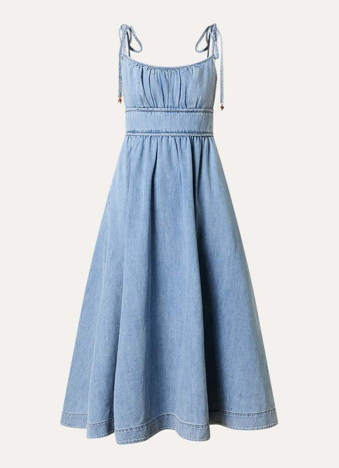 Zimmermann Wanderlust midi jurk van denim met steekzakken - voorkant 4 blauwgrijs