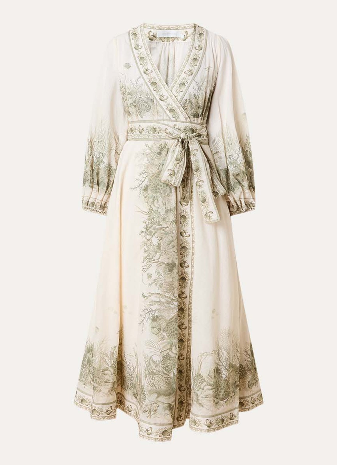 Zimmermann Wanderlust midi tuniekjurk met print en strikceintuur - voorkant 4 creme