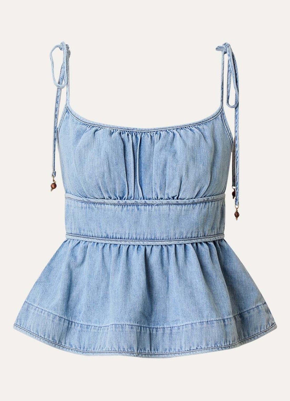 Zimmermann Wanderlust spaghettitop van chambray - voorkant 3 lichtblauw