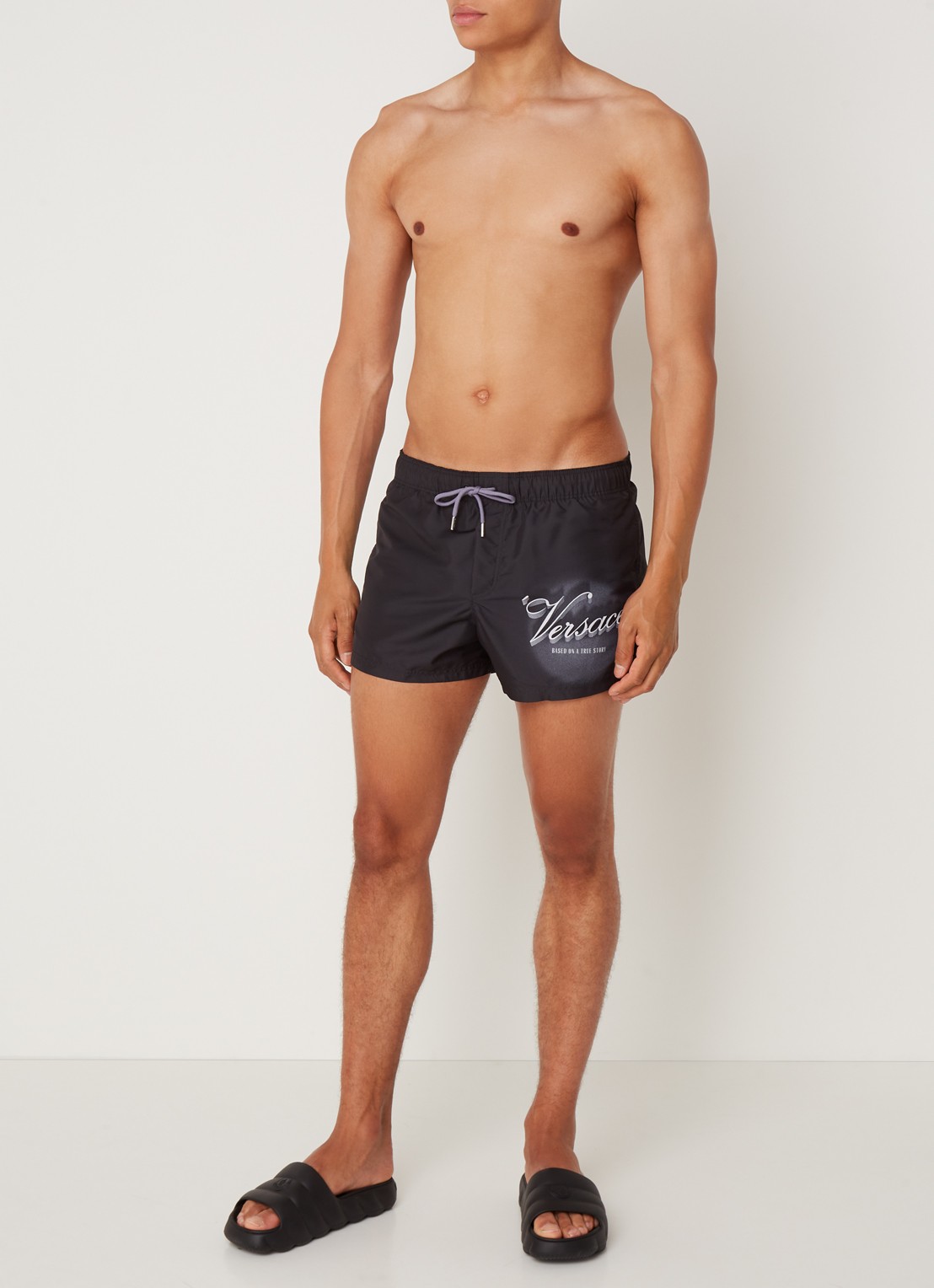 Zwemshorts met logoprint - voorkant 4 zwart