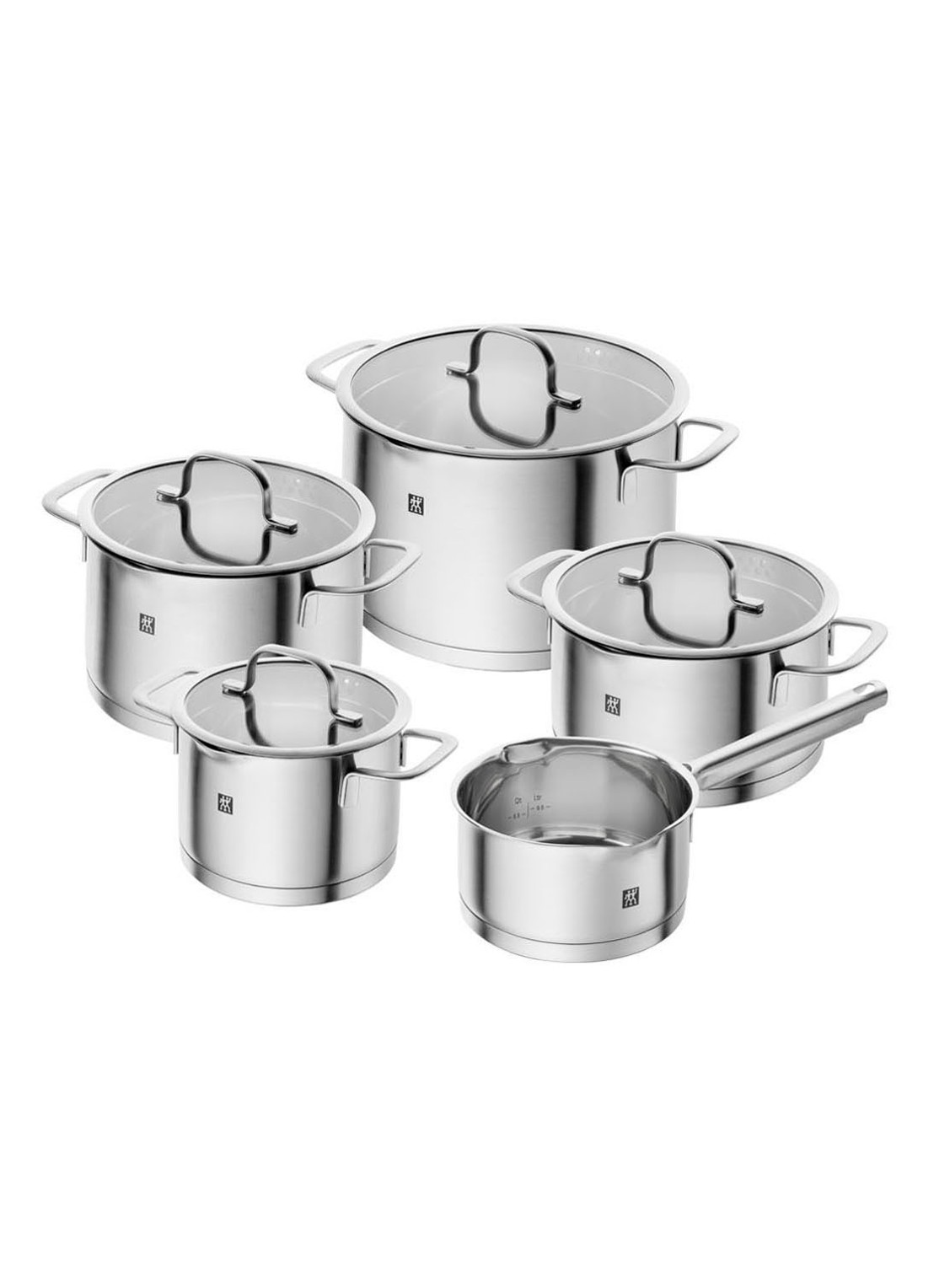 Zwilling True Flow pannenset 5-delig - voorkant zilver