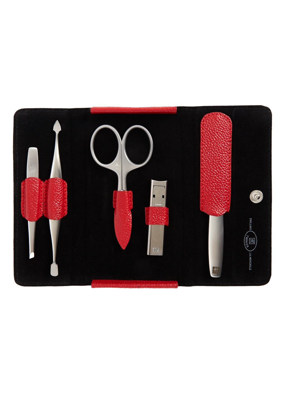 Zwilling TWIN Beauty manicureset in etui 5-delig - voorkant steenrood